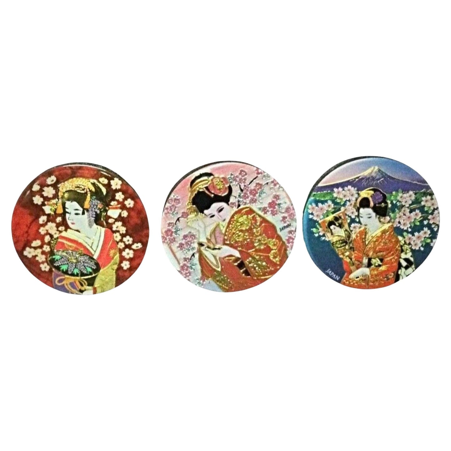 Set of 3 vintage Japanese magnets with a glossy finish