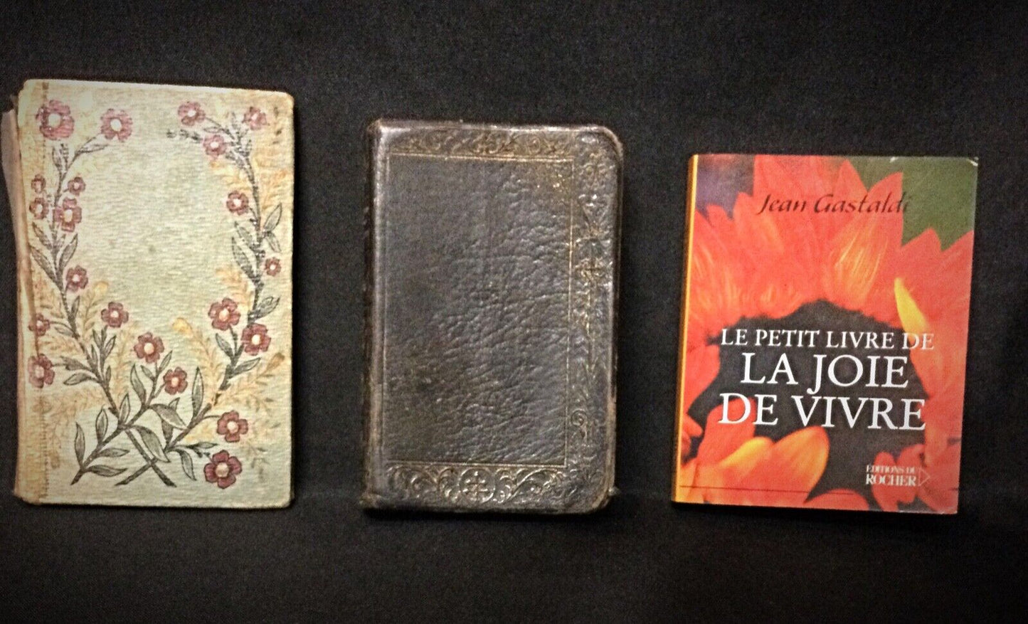 Close-up of "La Journée du Chrétien", highlighting the slightly stained pages