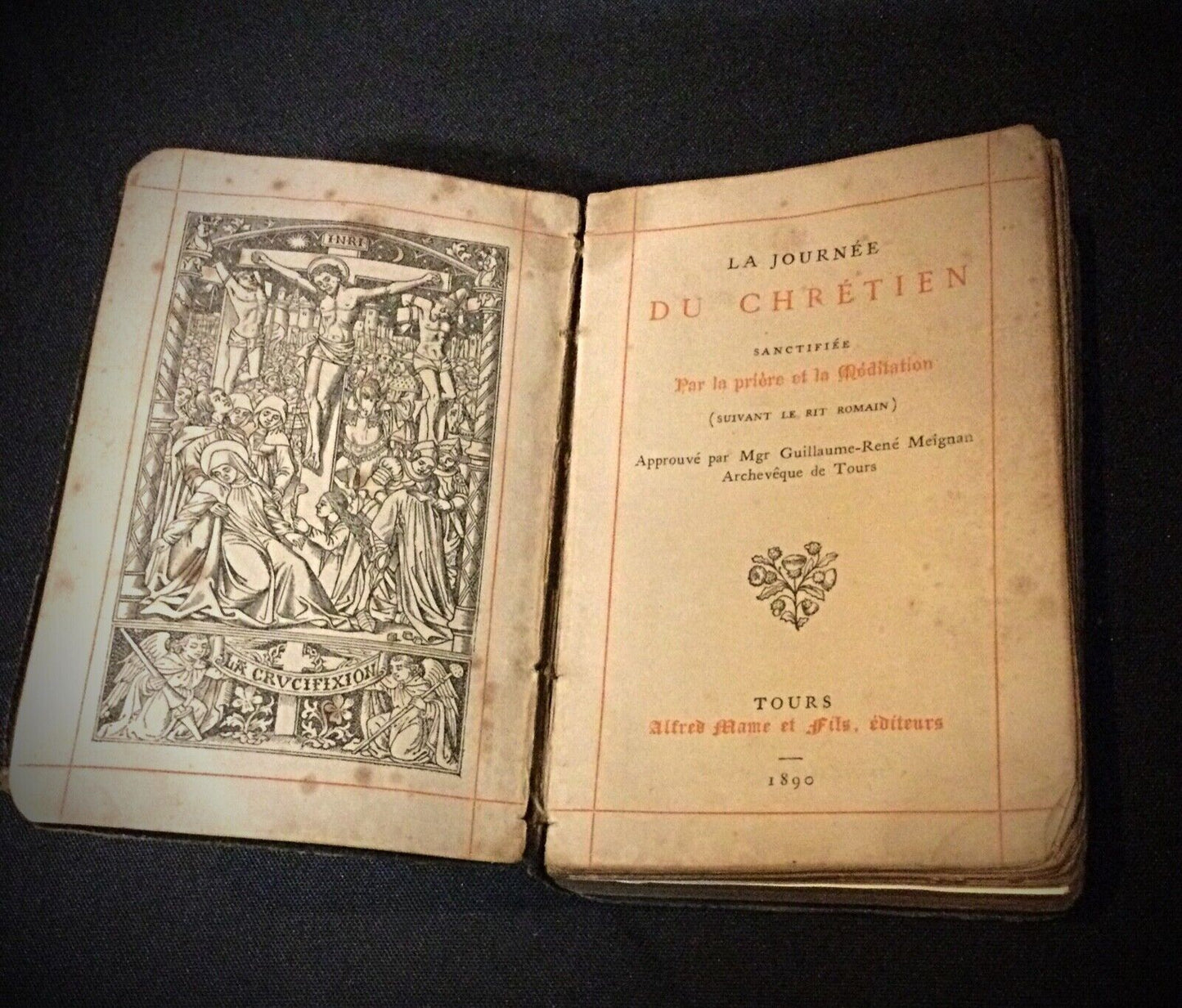 Close-up of the interior pages of "Soliman", showing faded text and vintage wear
