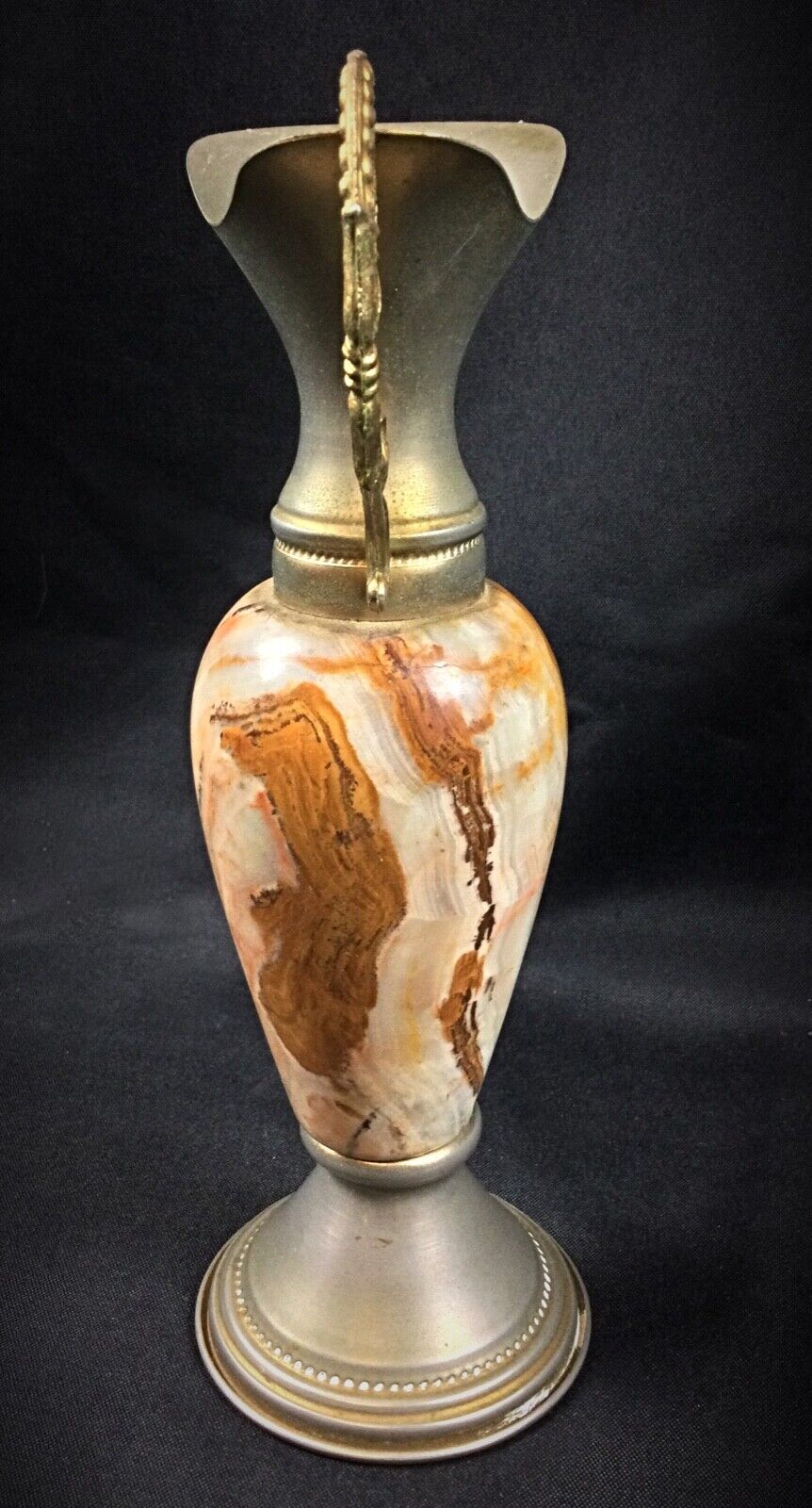 Handcrafted onyx and pewter vase, an artistic decorative accent