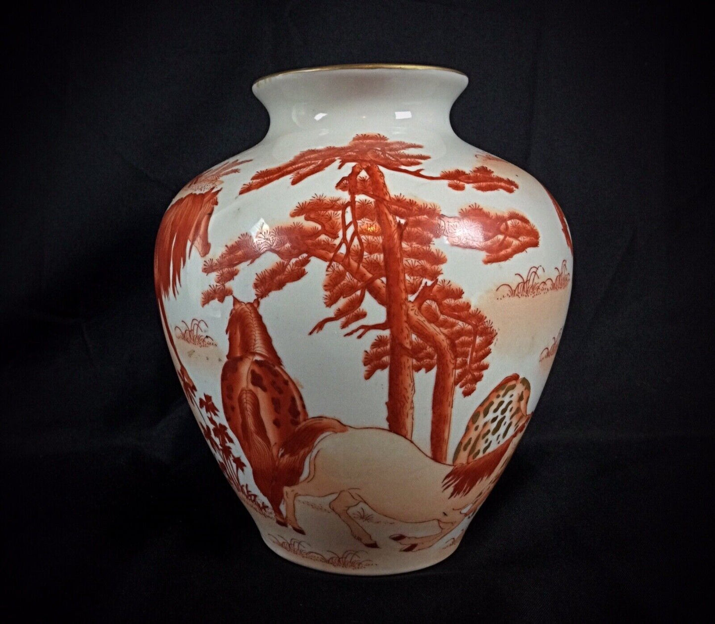 Vintage Macau porcelain vase with traditional Chinese motifs