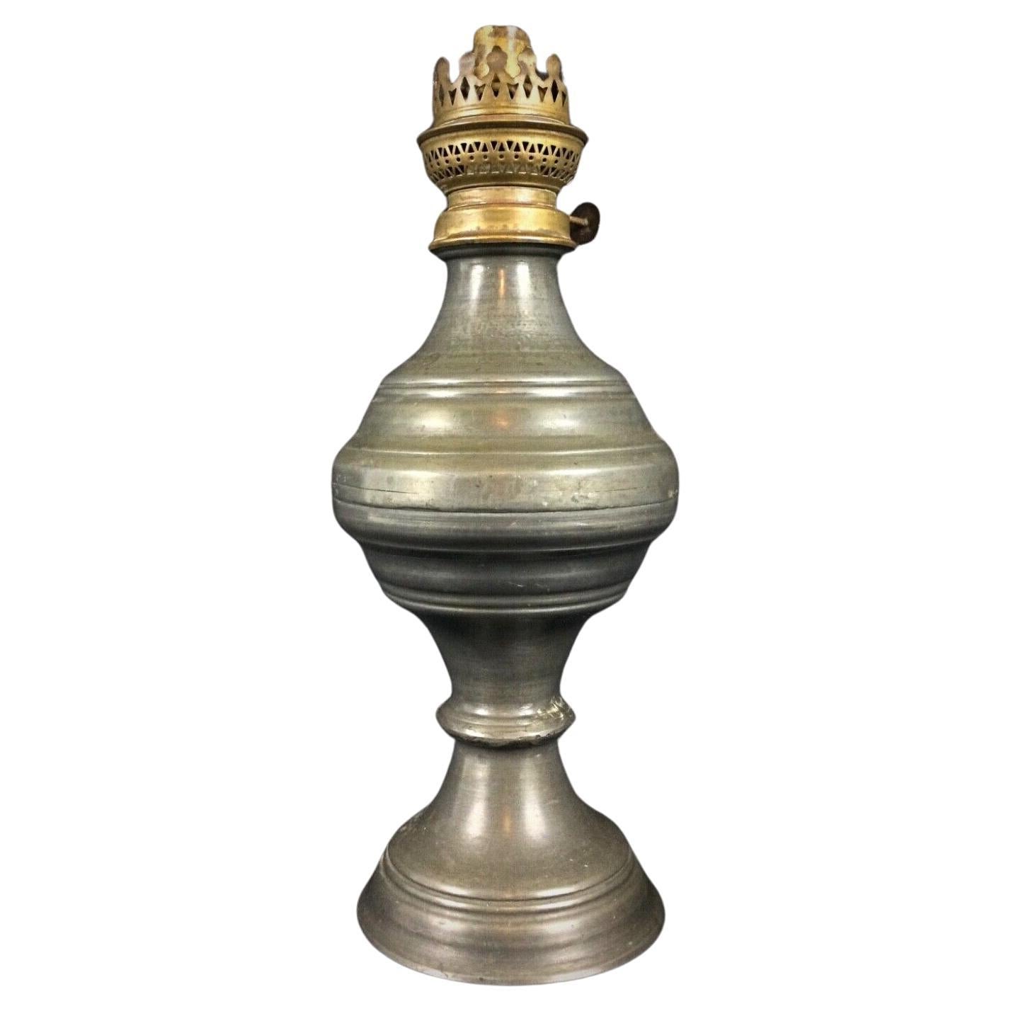 Antique large pewter oil lamp