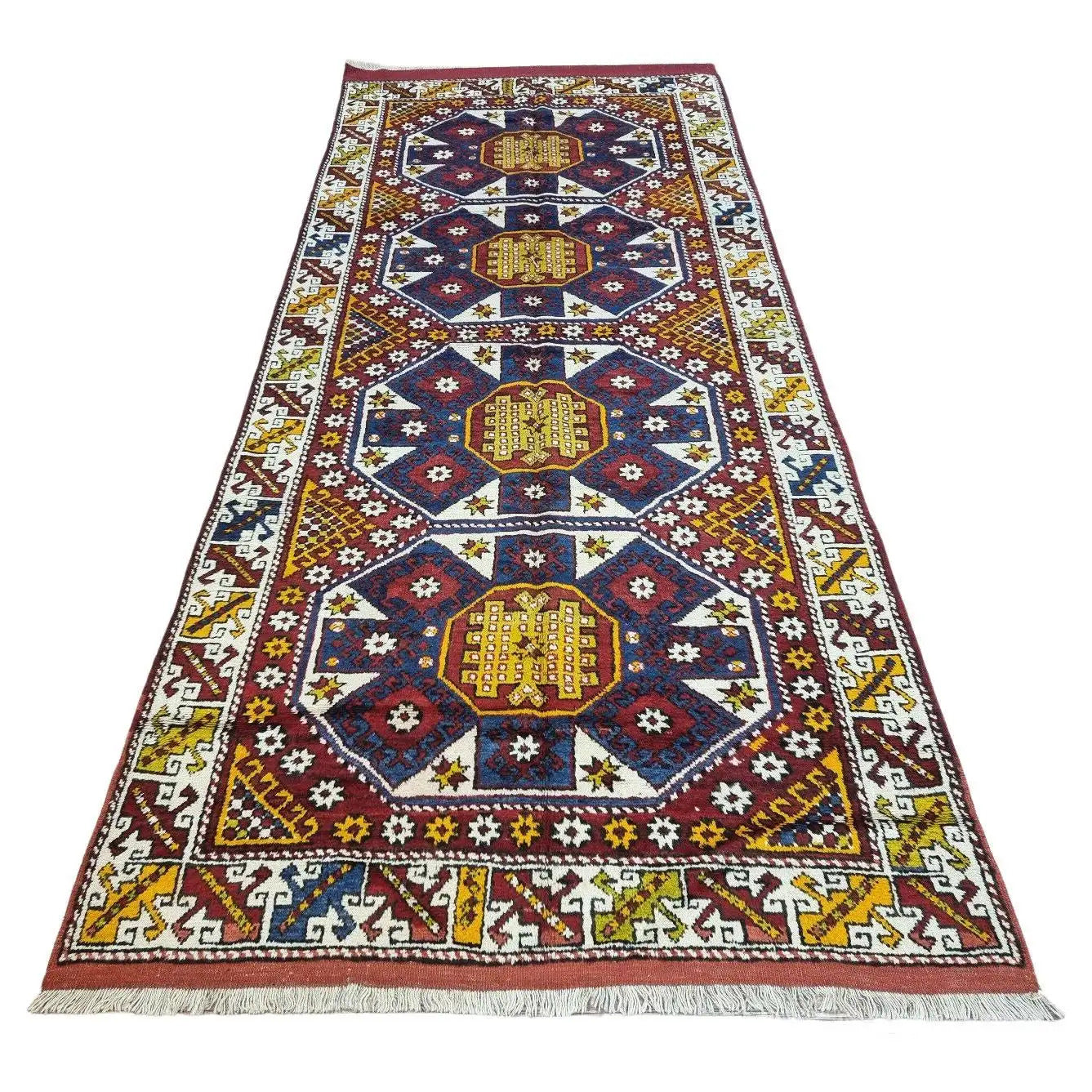 Handmade Antique Turkish Anatolian Runner Rug showcased in a hallway setting