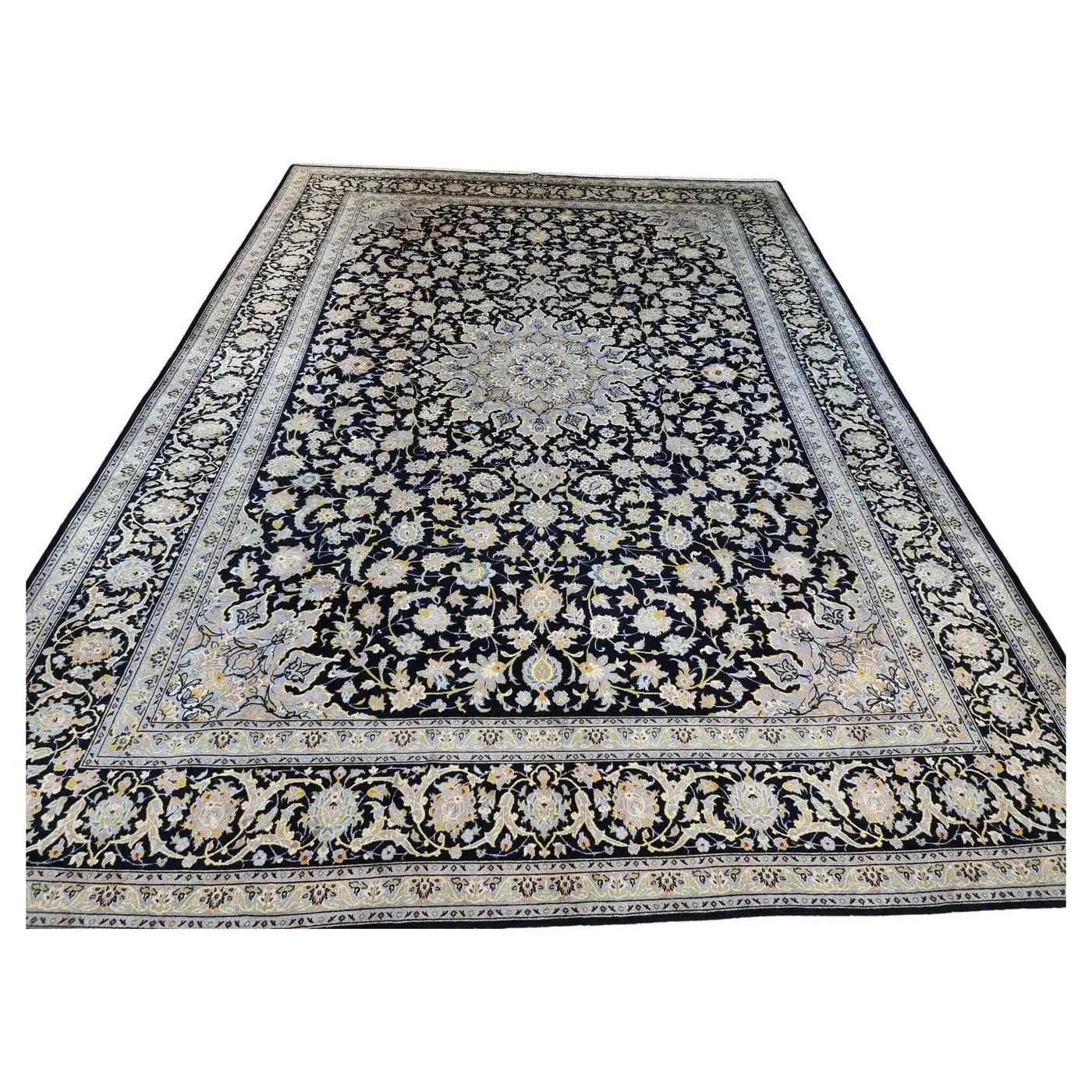 Handmade Vintage Persian Kashan Oversize Rug - Front View - 10.1' x 14.4' - 1970s
