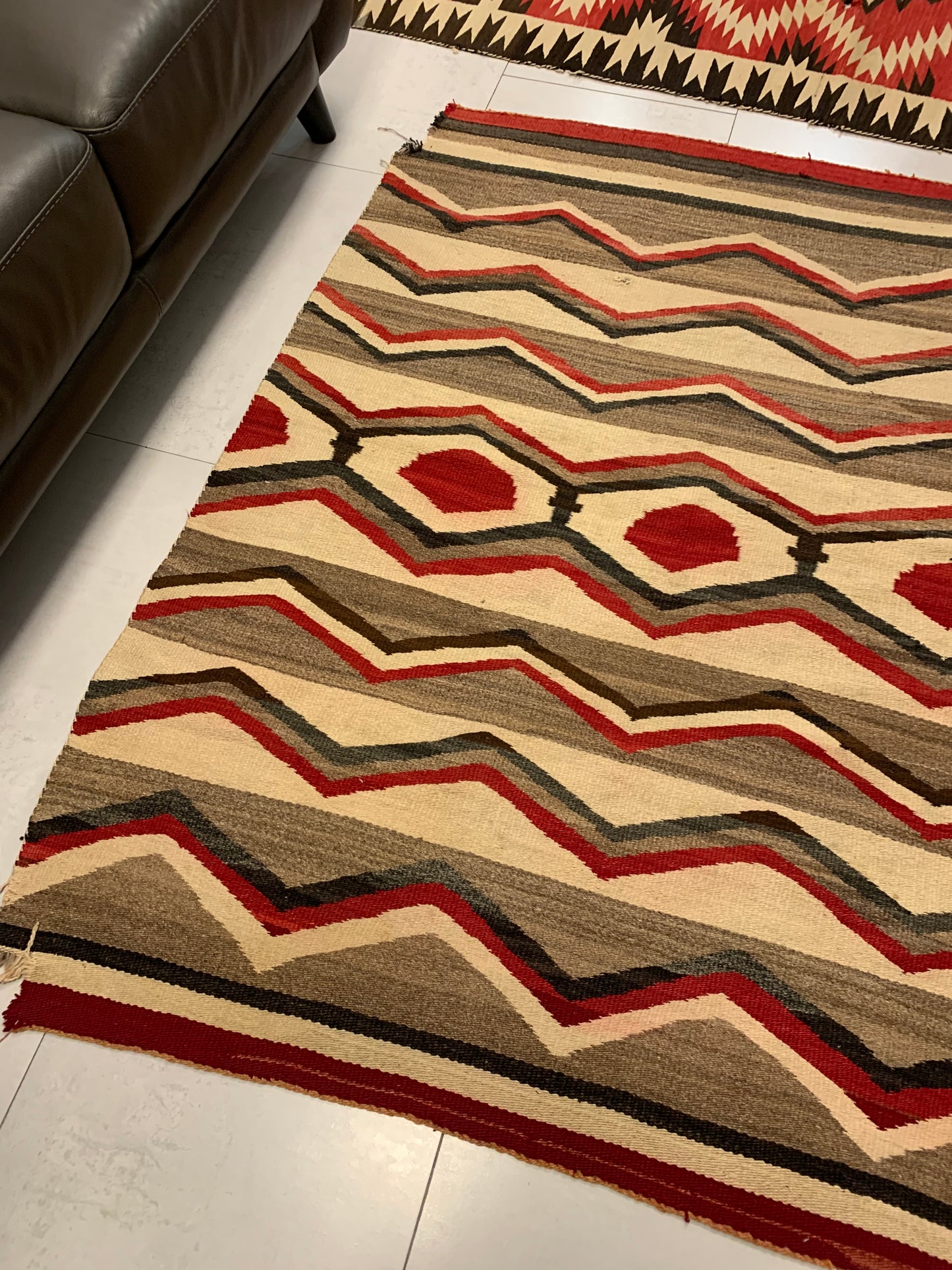 Side view of the Handmade Antique Native American Navajo Rug Blanket demonstrating texture