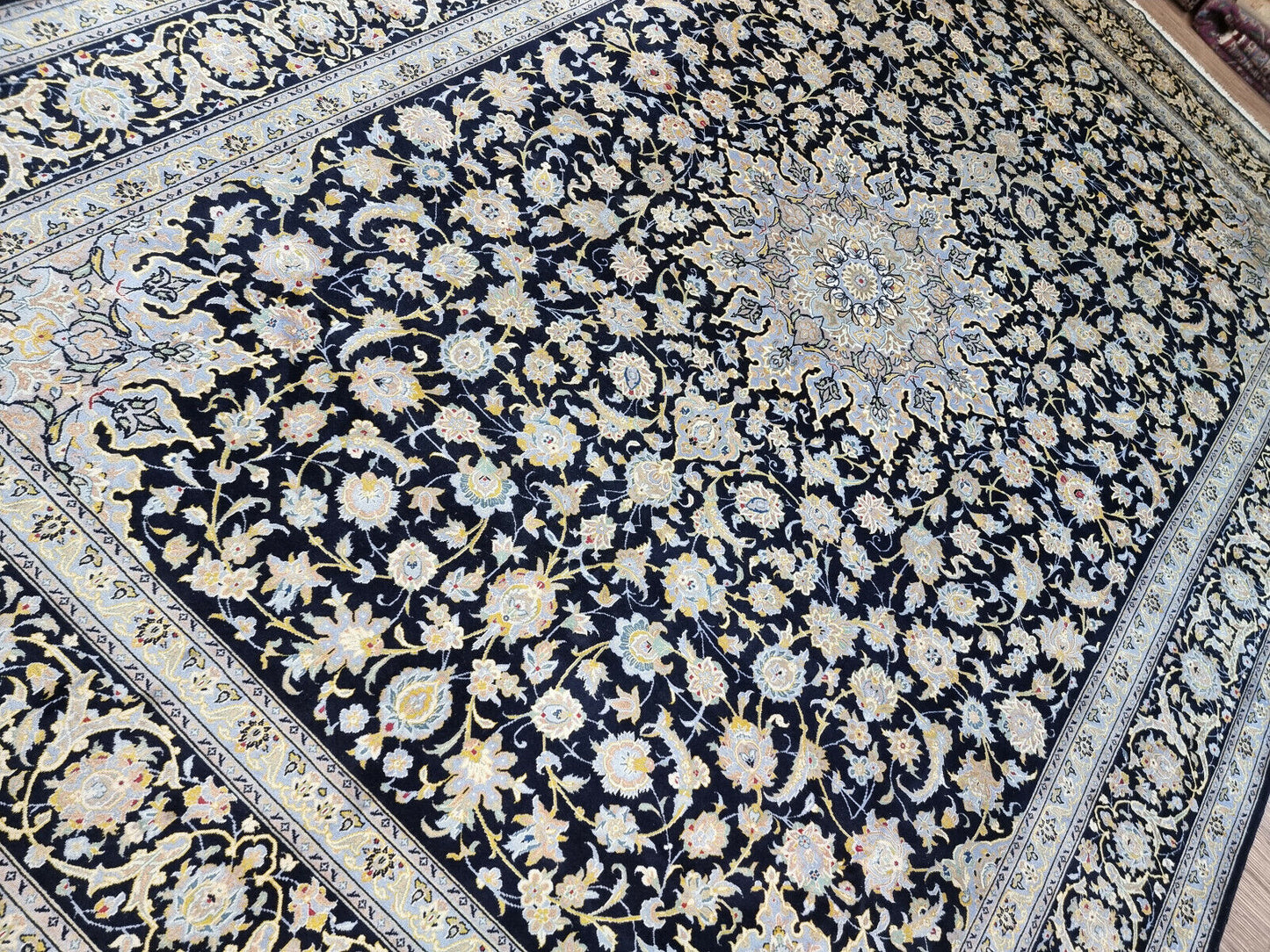 Texture Detail of Handcrafted Wool Material on Handmade Vintage Persian Kashan Rug - 1970s