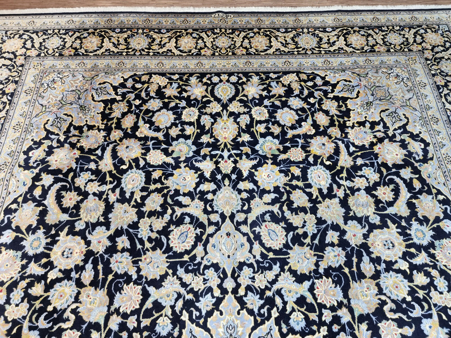 Zoomed-in Shot of Central Medallion Design on Vintage Persian Kashan Rug - 1970s