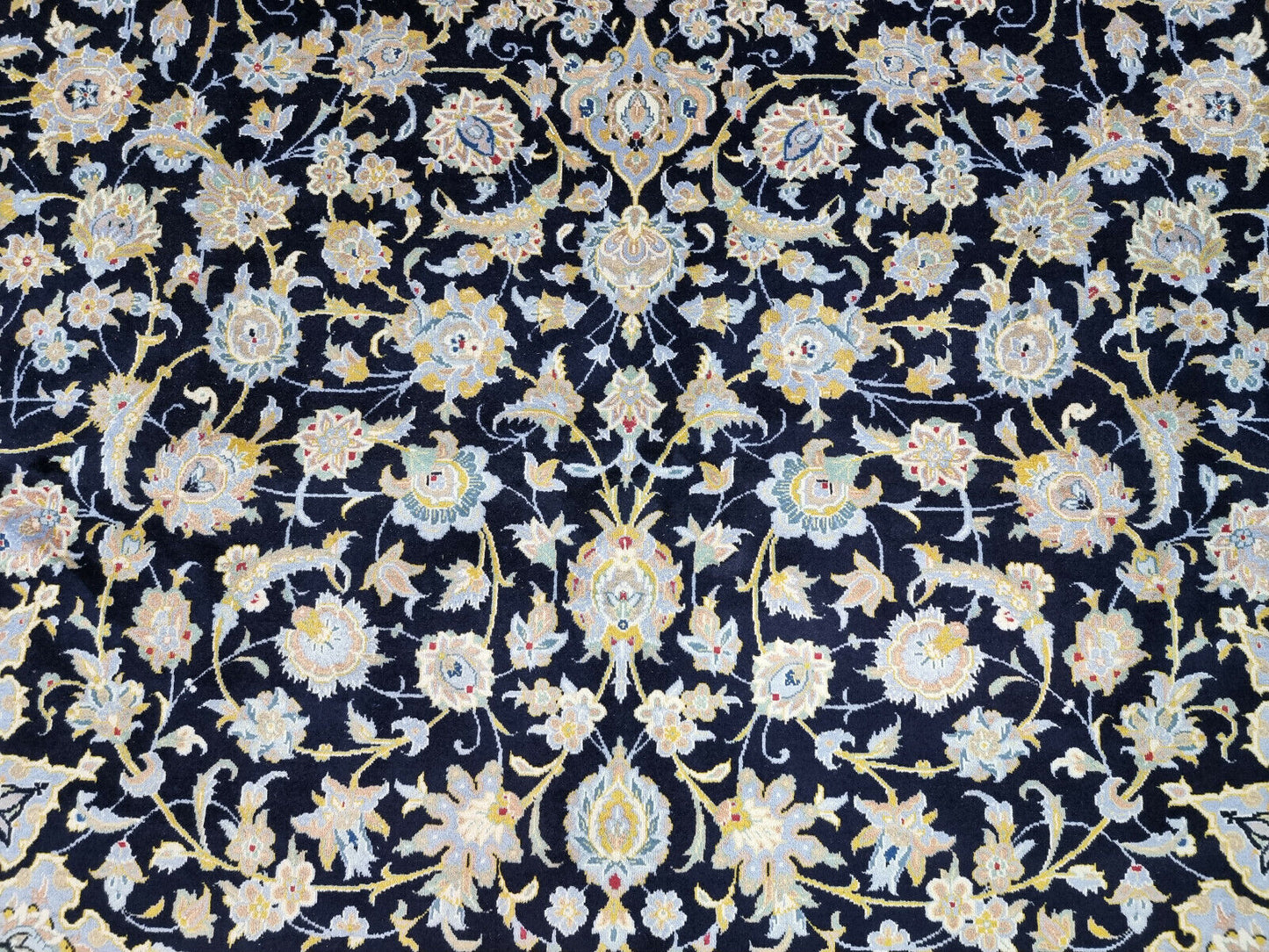Texture Close-up of Wool Material on Handmade Vintage Persian Kashan Rug - 1970s