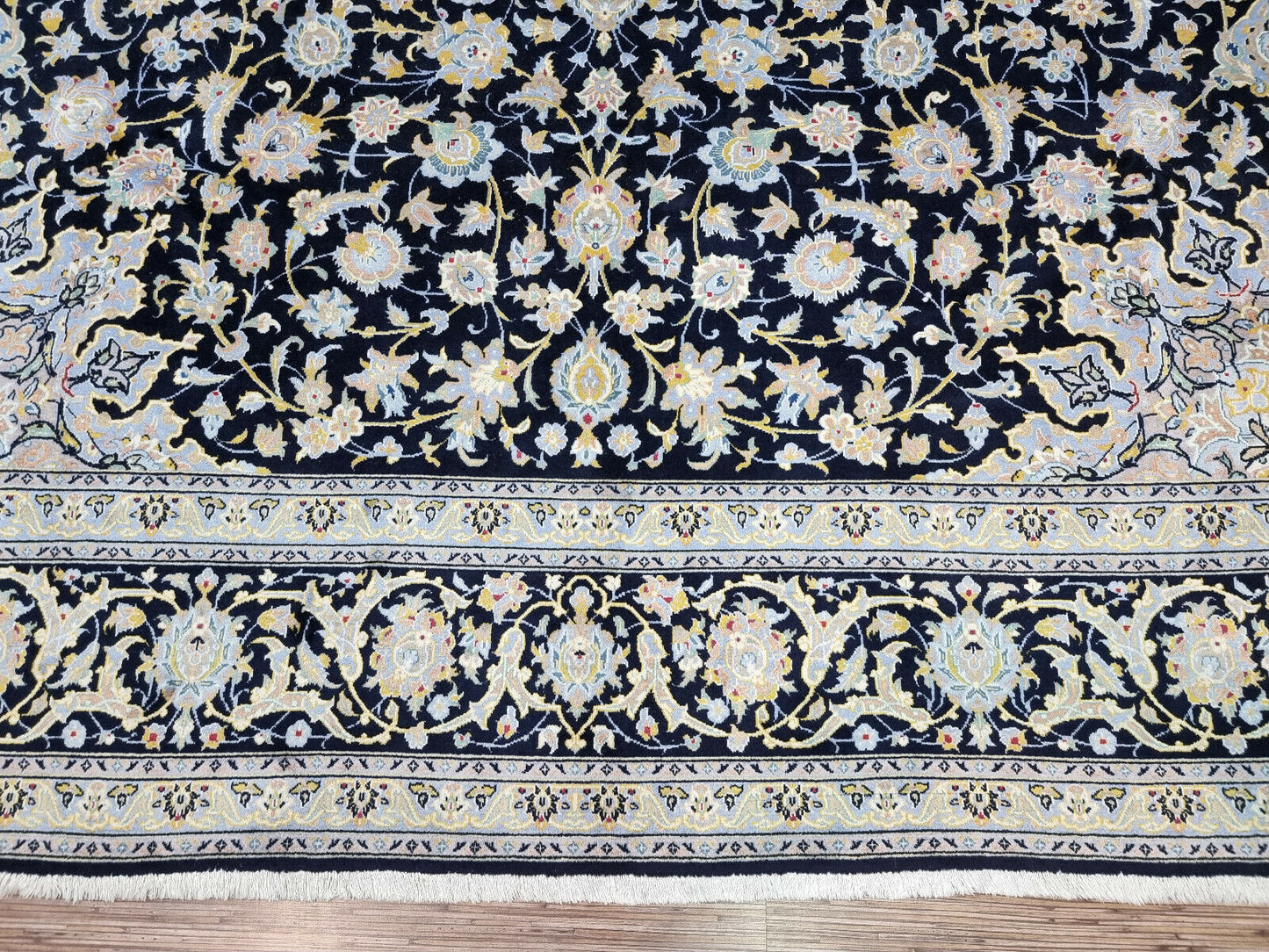 Close-up Detail of Elaborate Medallion Design on Vintage Persian Kashan Rug - 1970s
