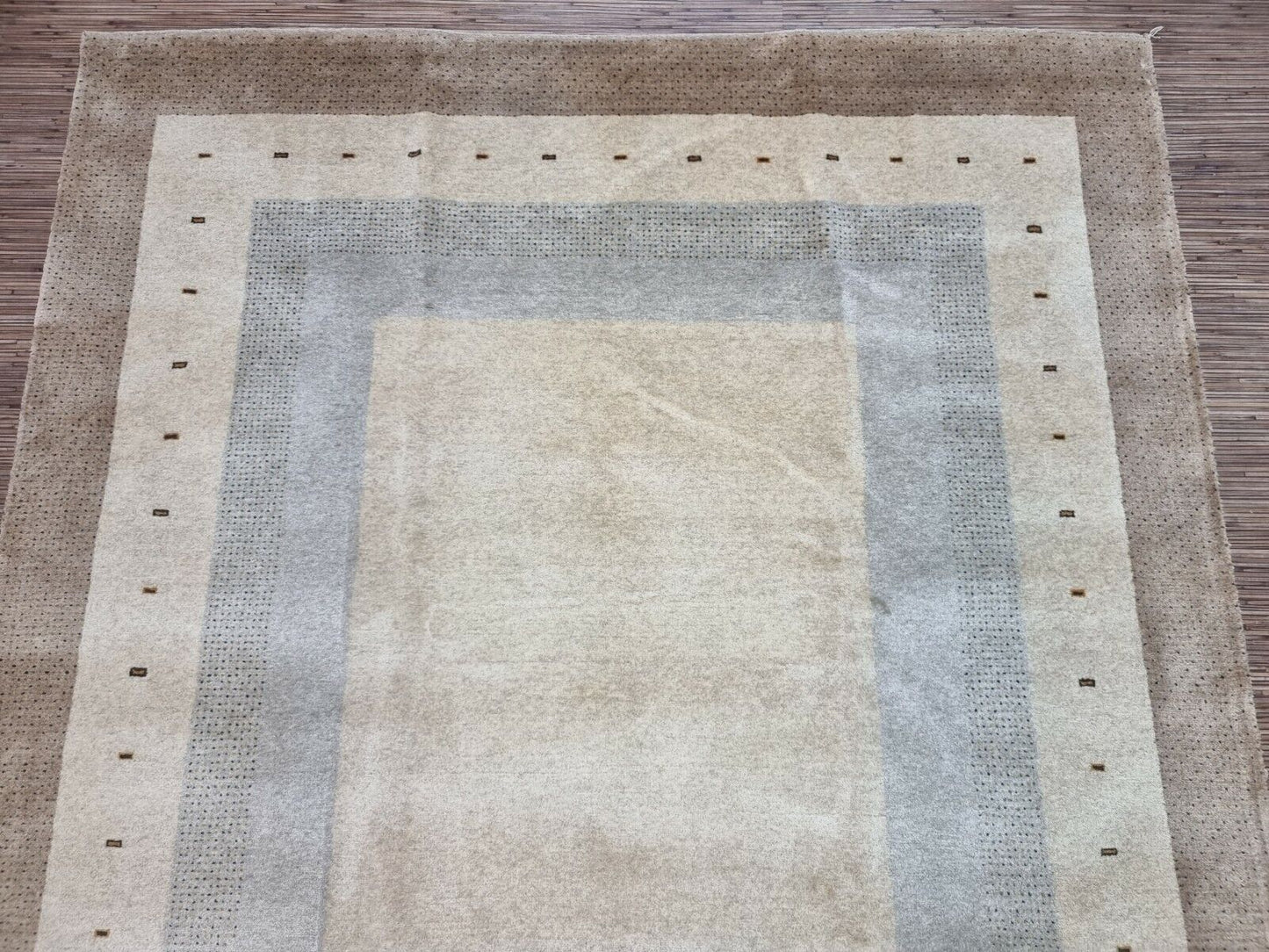 Front view of the Handmade Vintage Persian Style Gabbeh Rug highlighting its vintage legacy