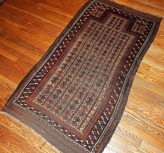 Handmade antique collectible Afghan prayer Baluch rug 2.10' x 5.3' (91cm x 161cm) 1880s - 1B219 - One Royal Art