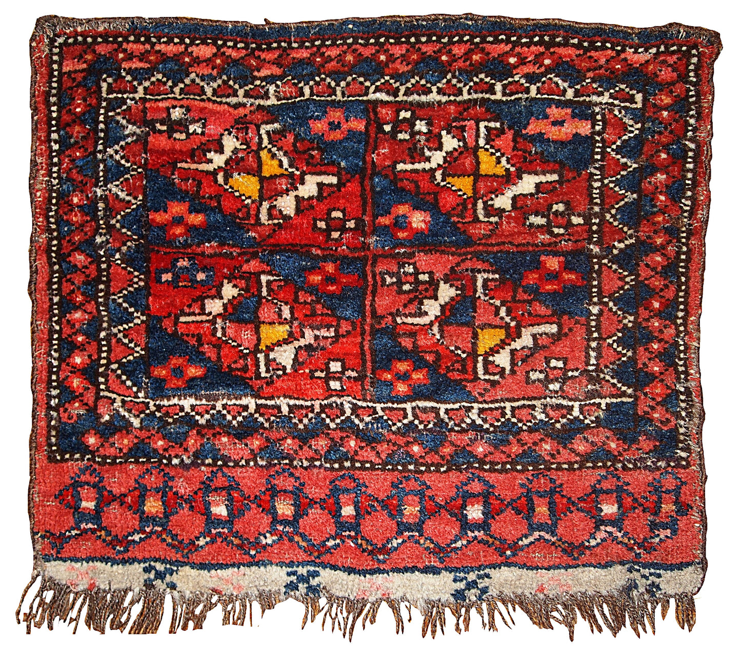 Handmade antique collectible Uzbek bag face 1.4' x 1.6' (42cm x 48cm) 1870s - 1B352 - One Royal Art