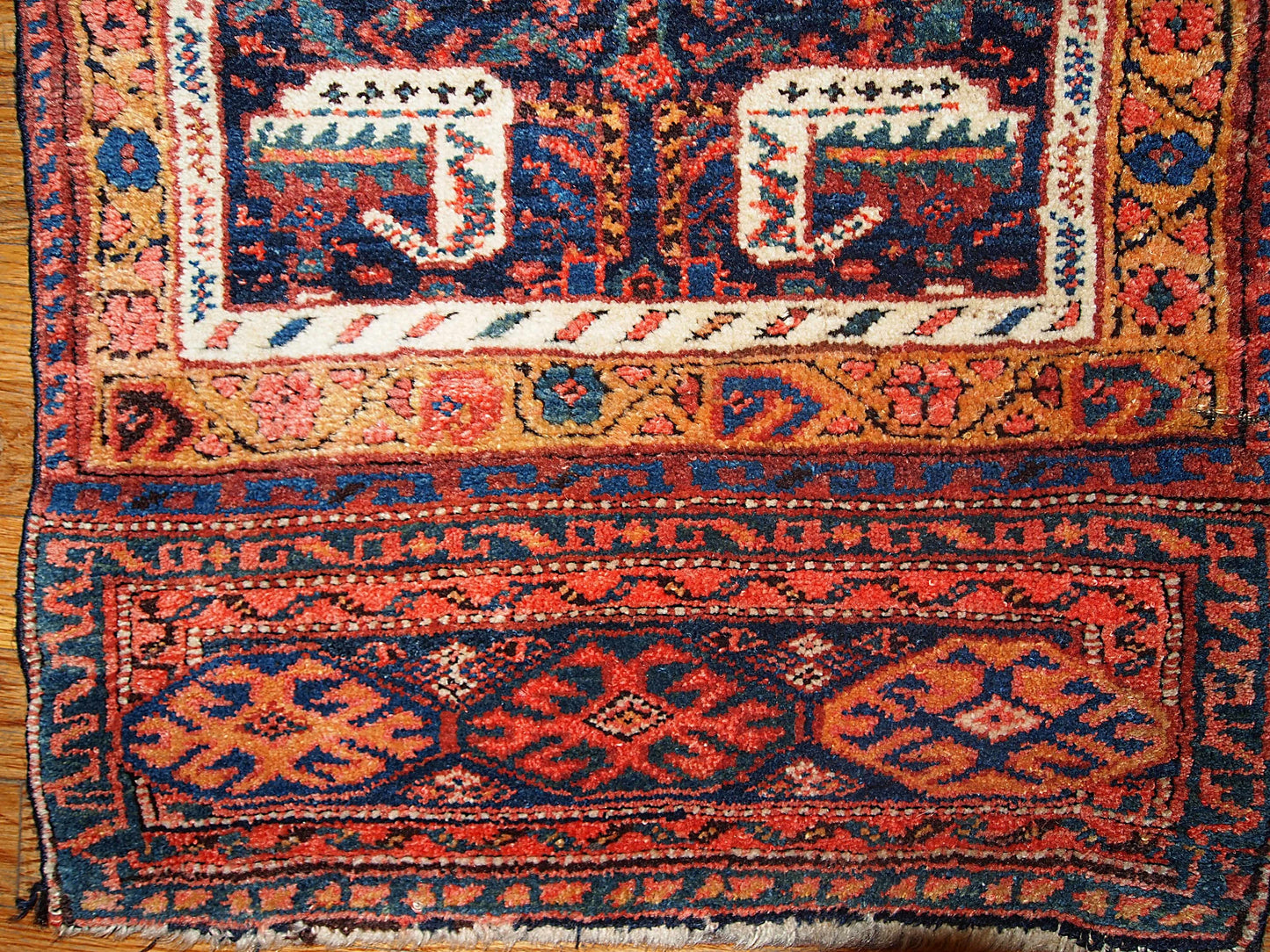 Hand made antique collectible Persian Kurdish bag face in original good condition. Night blue field and tribal decorative design all over it in white and red shades.