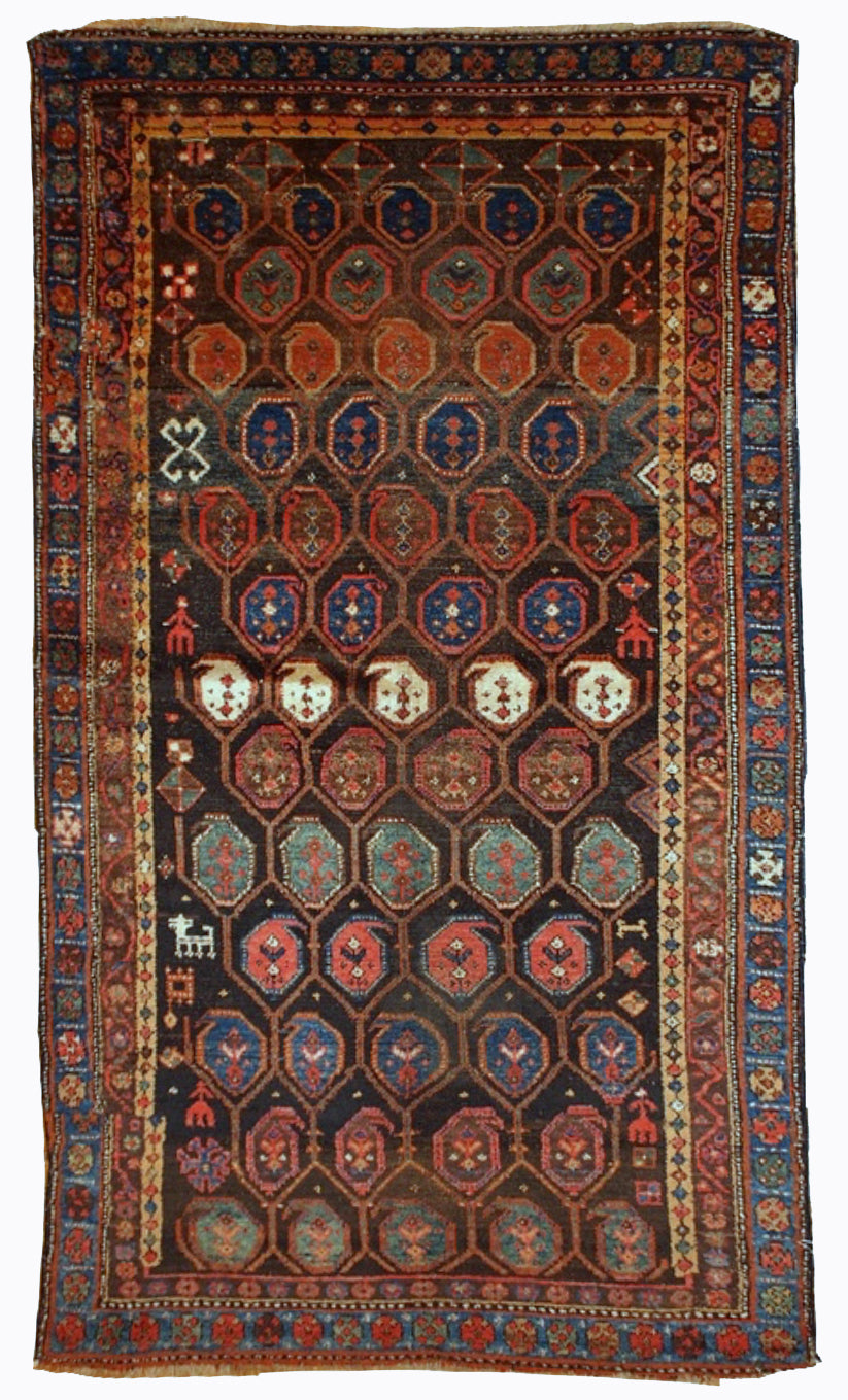 Handmade antique Persian Kurdish rug 1880s