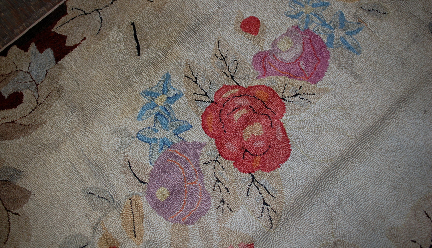 Handmade antique American hooked rug 1880s