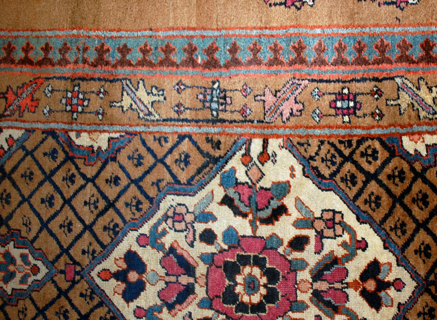 Handmade antique Camel Hair runner in original good condition from the end of 19th century. This runner is wide and 15 feet long.