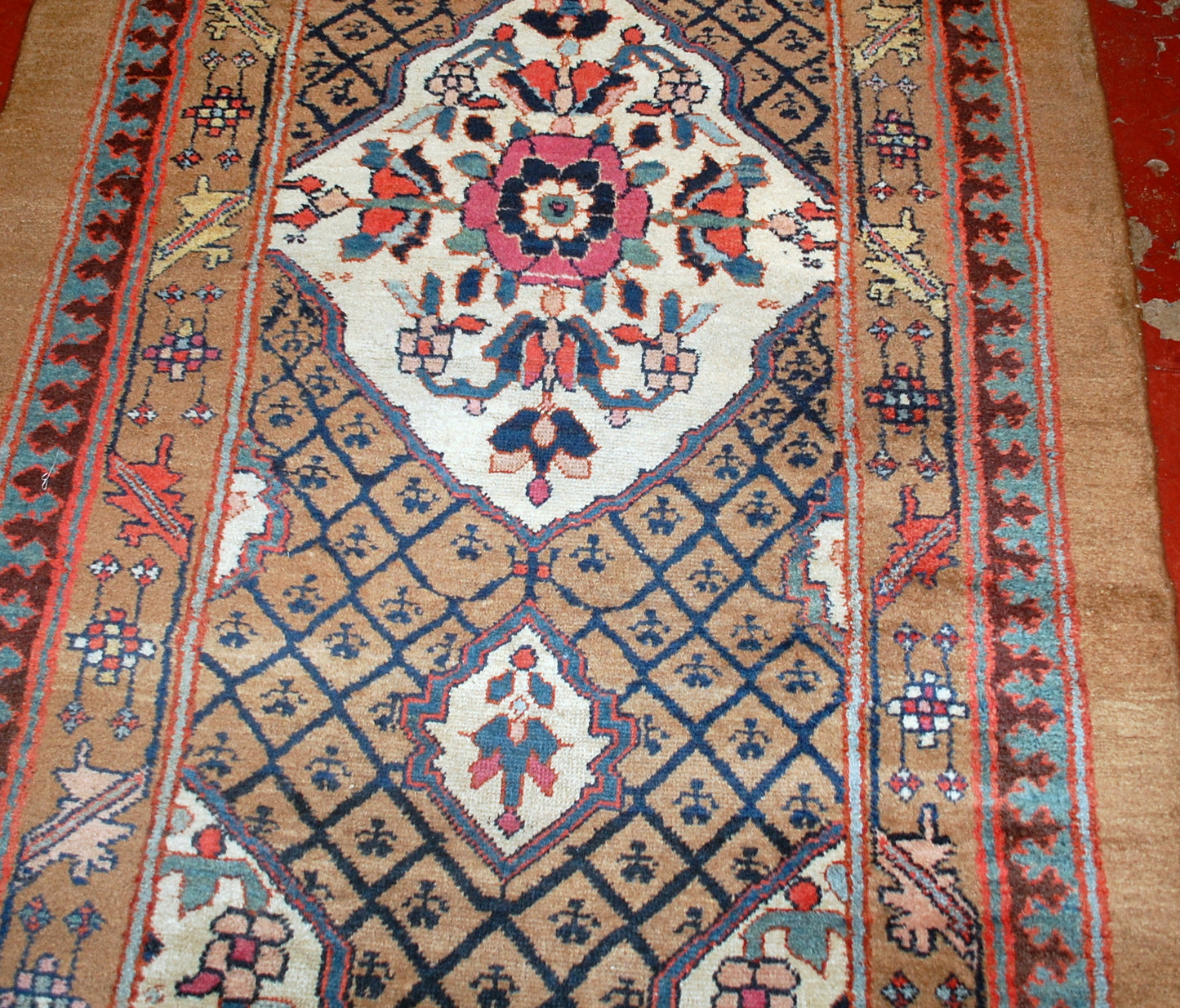Handmade antique Camel Hair runner in original good condition from the end of 19th century. This runner is wide and 15 feet long.
