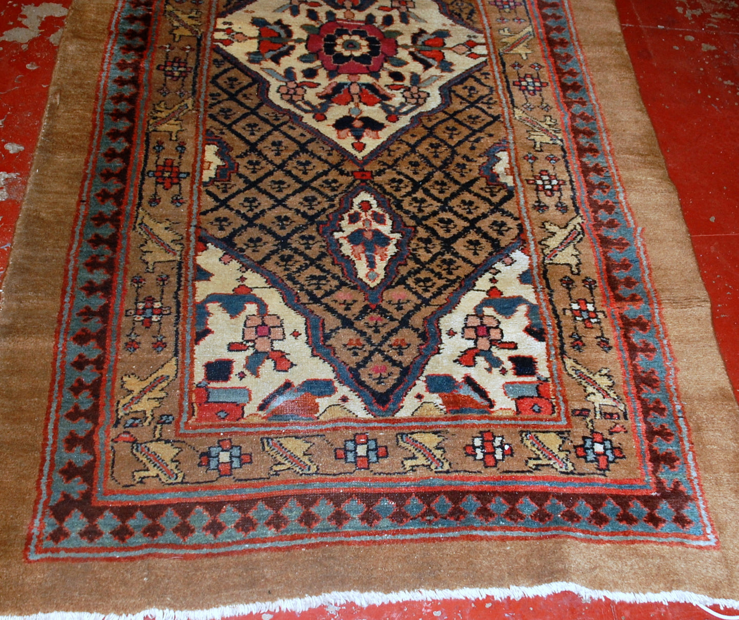 Handmade antique Camel Hair runner in original good condition from the end of 19th century. This runner is wide and 15 feet long.