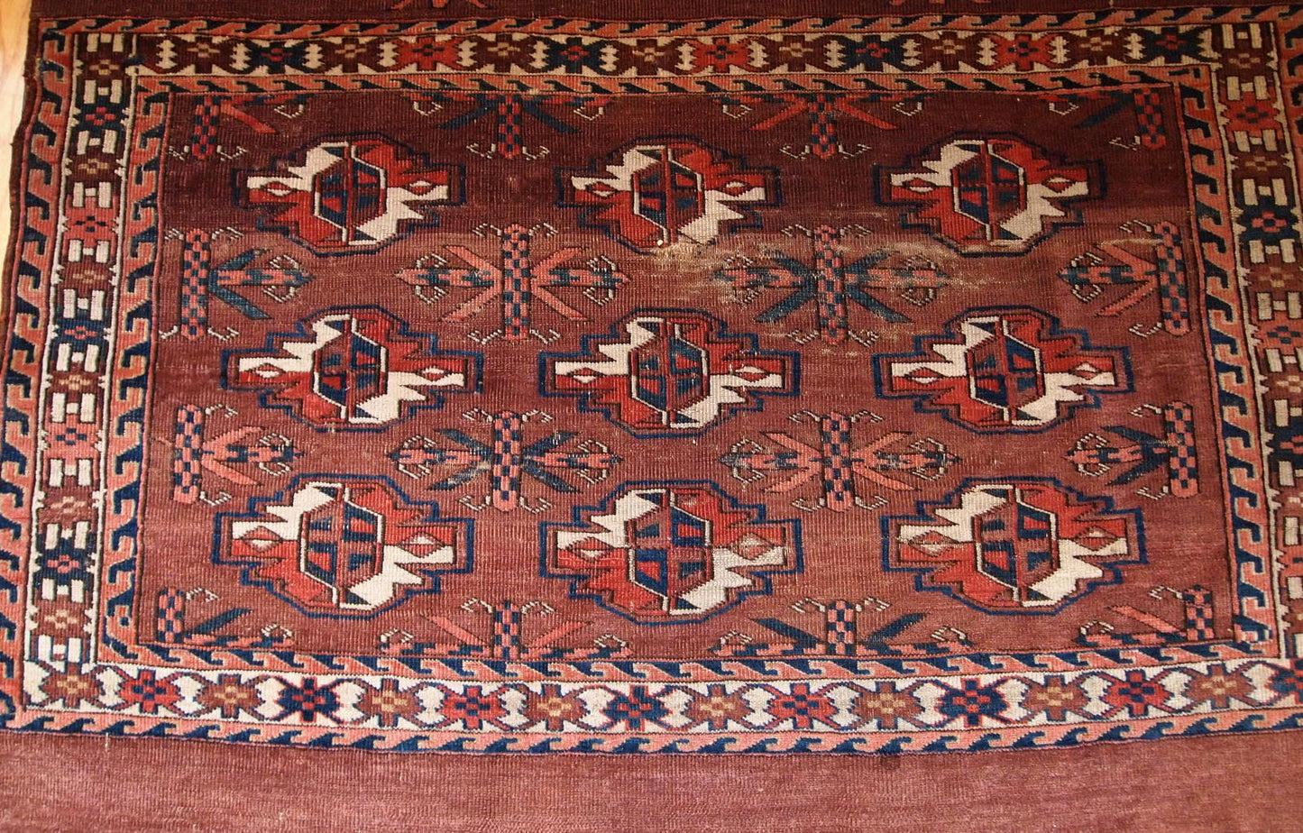 Handmade antique Turkmen Yomud rug 1880s