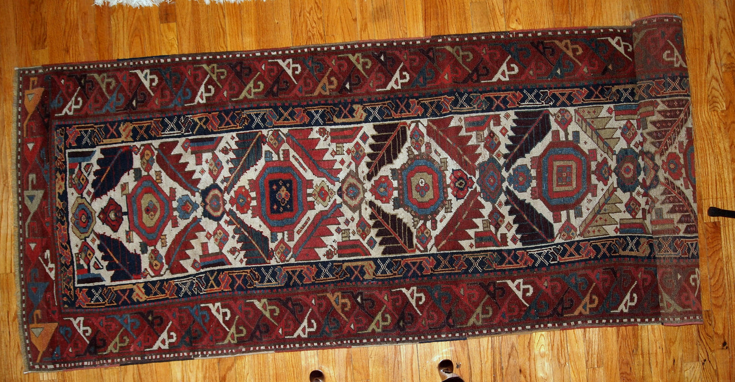 Handmade antique collectible Nothwest Persian runner 4' x 14.3' (122cm x 436cm) 1840s - 1B658 - One Royal Art