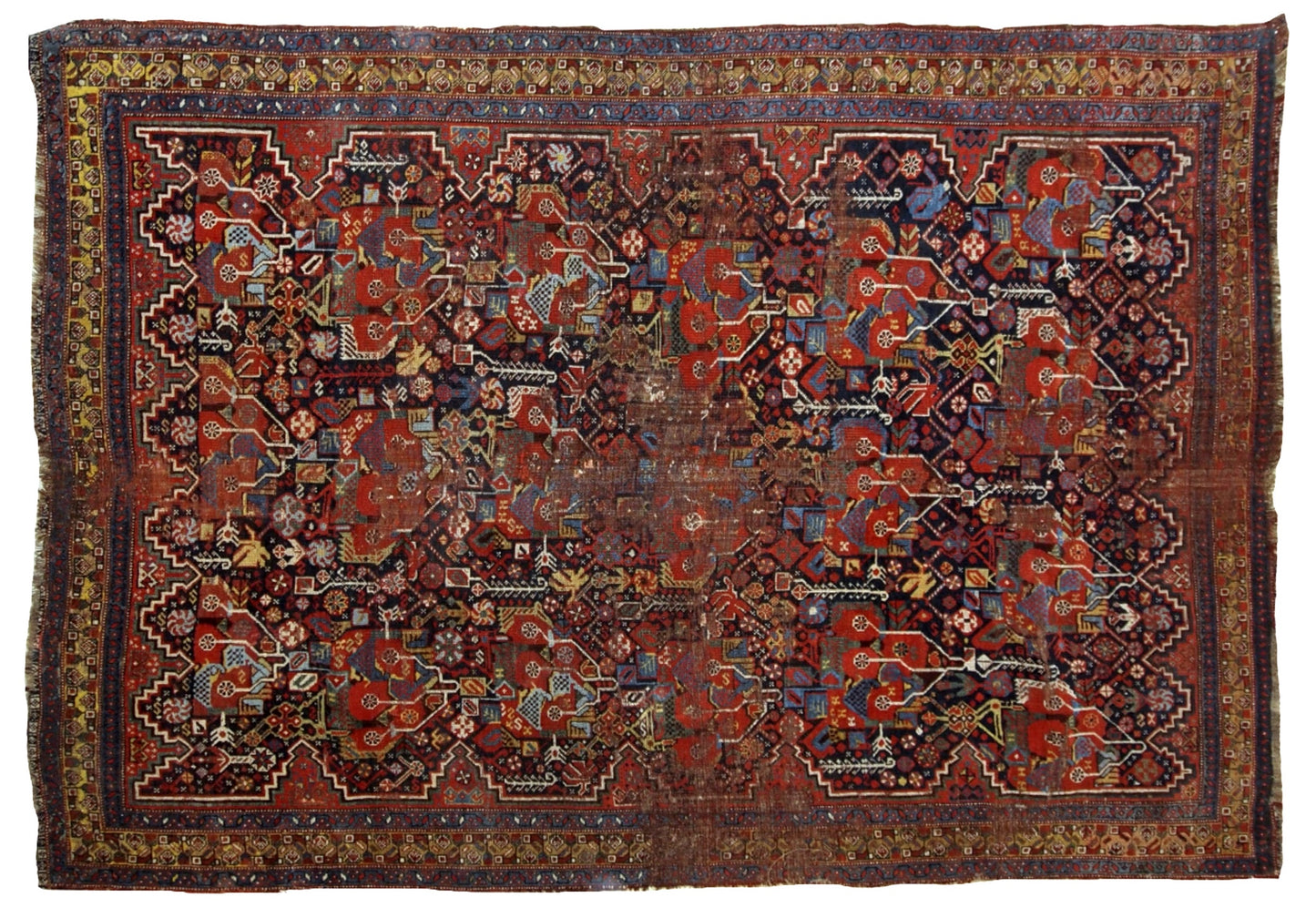 Handmade antique collectible Persian Khamseh rug 4.9' x 6.4' (149cm x 195cm) 1840s - 1B663 - One Royal Art