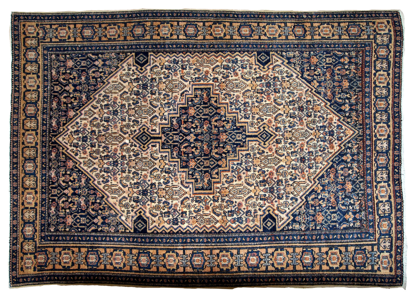 Antique Bibikabab rug in beige and navy blue shades. The rug is from the beginning of 20th century in original good condition.
