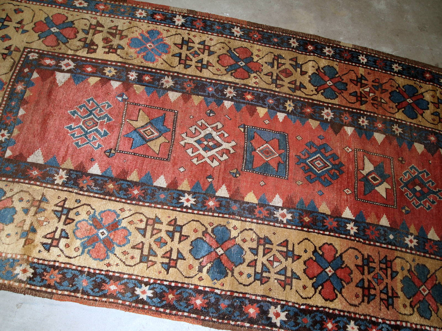 Handmade antique Caucasian Kazak rug, 1880s