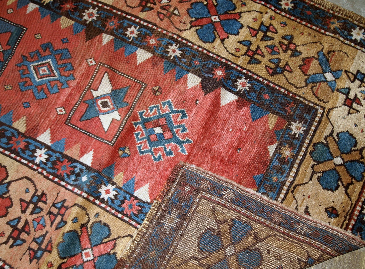 Handmade antique Caucasian Kazak rug, 1880s