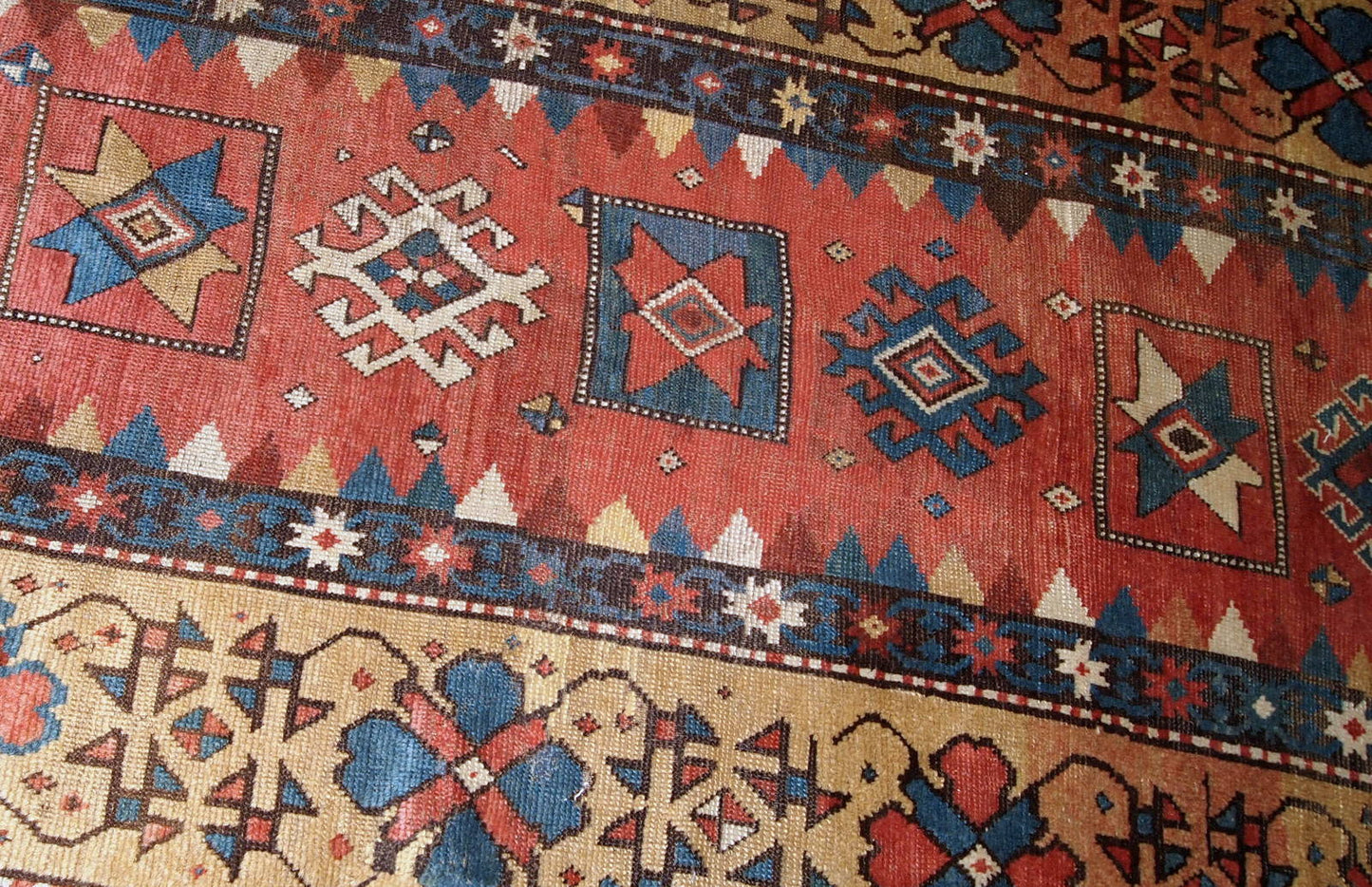 Handmade antique Caucasian Kazak rug, 1880s