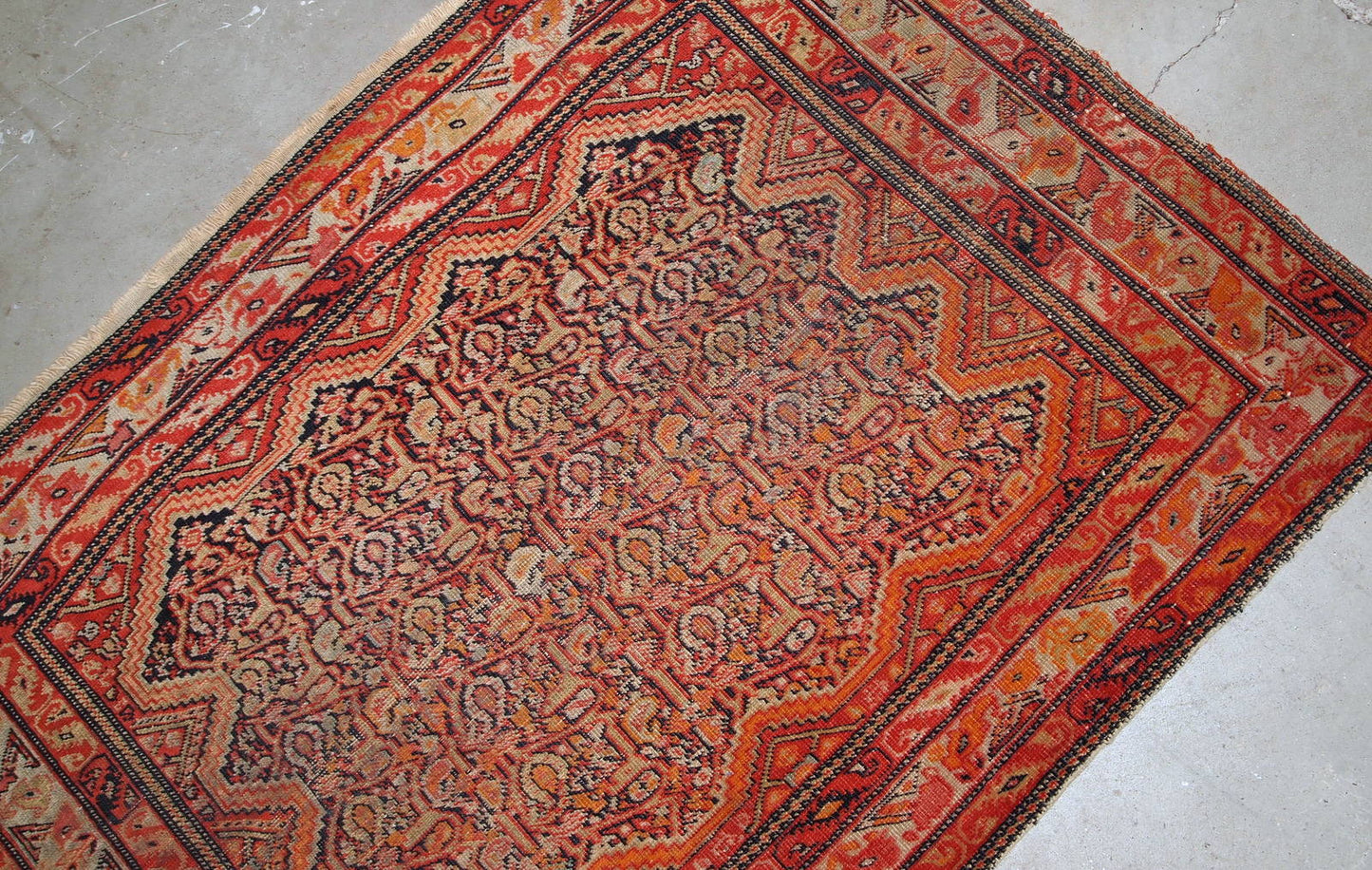Handmade antique collectible Persian Mishan Malayer rug. This fine-weaved rug made in the end of 19th century and it is in original good condition, it has some low pile.