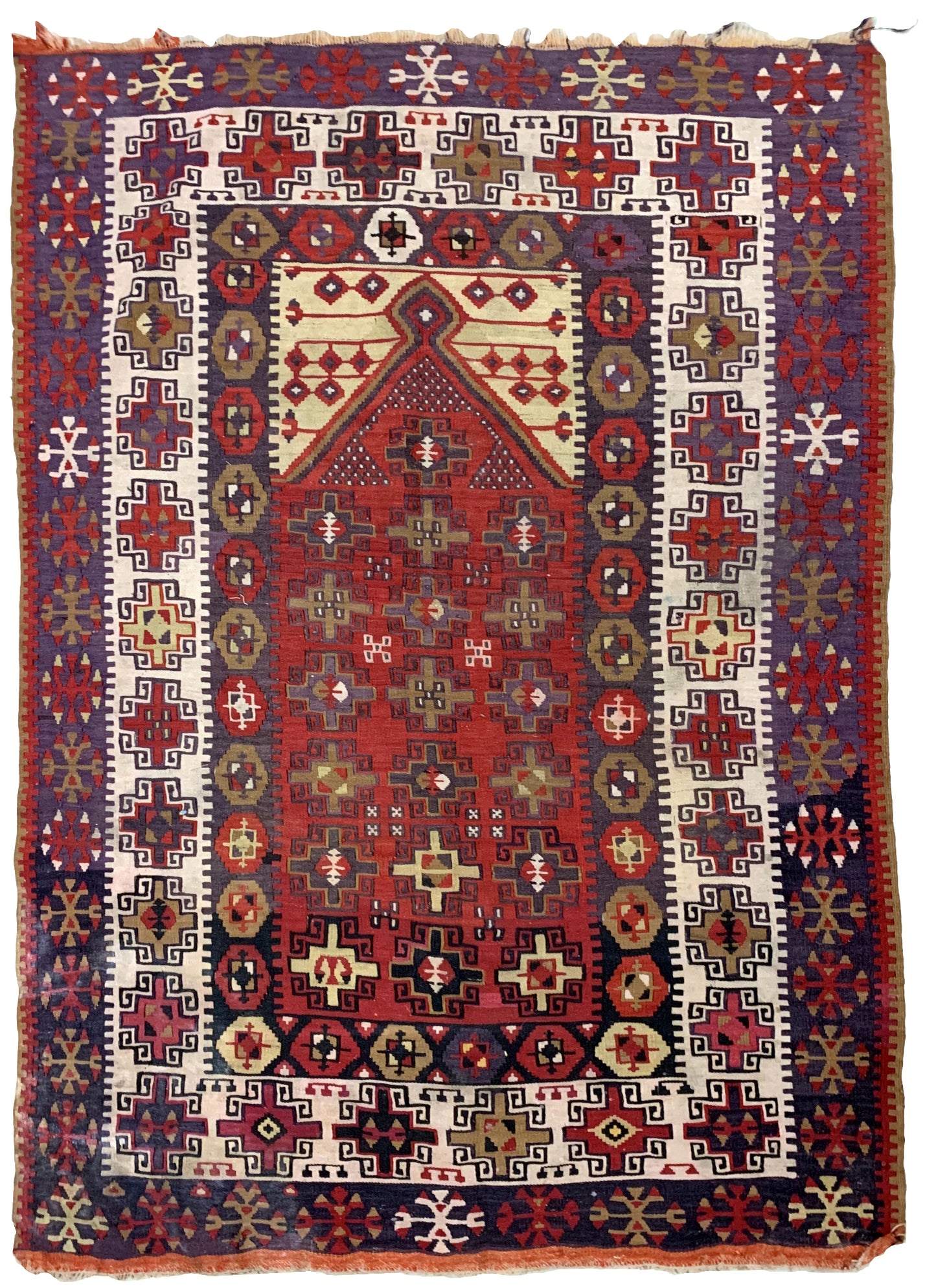 Handmade antique Turkish Anatolian prayer kilim 1910s