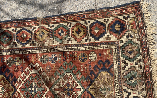Handmade antique Caucasian Kazak rug 1880s