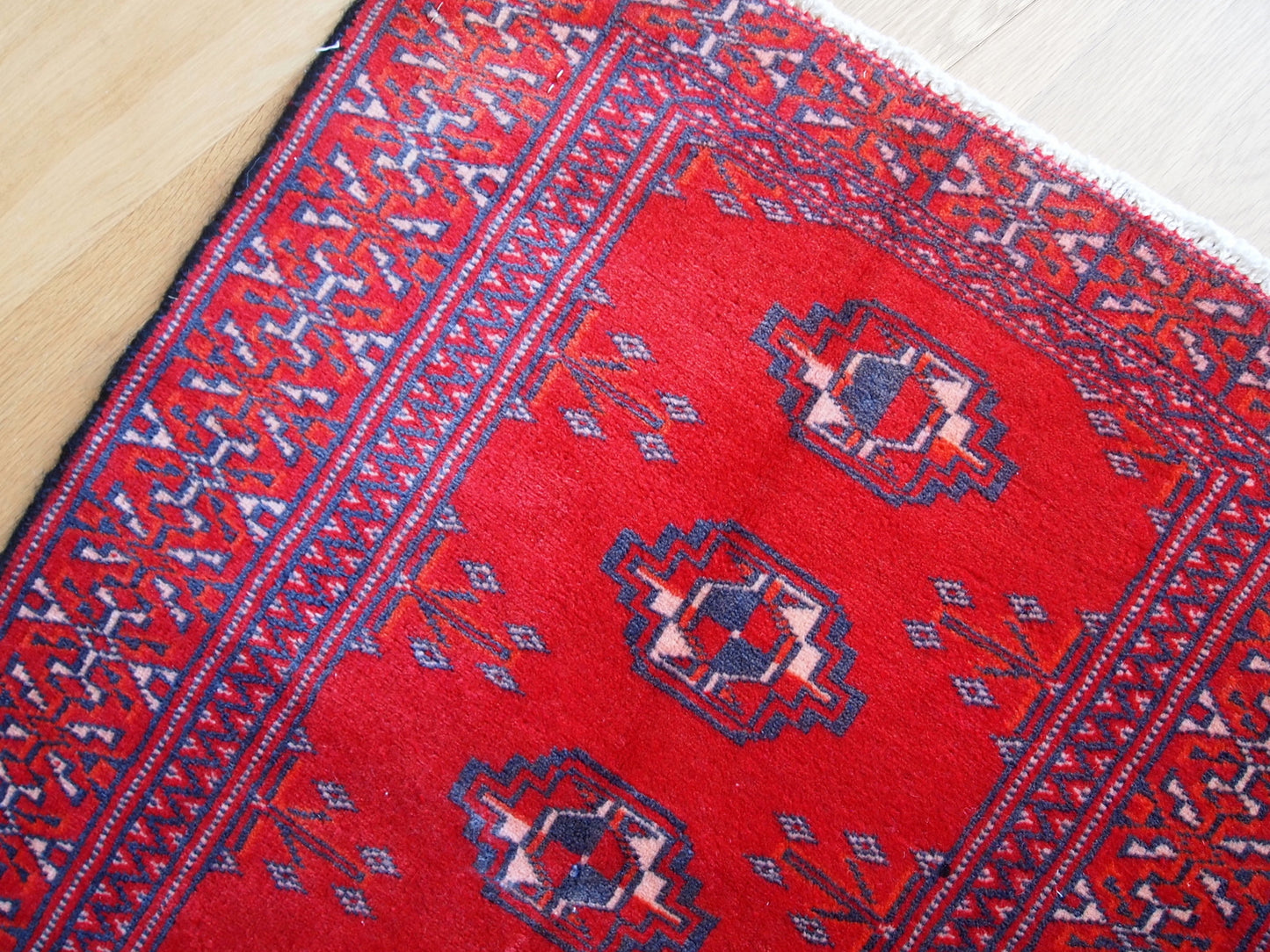 Close-up of the intricate tribal design on the Turkmen Rug