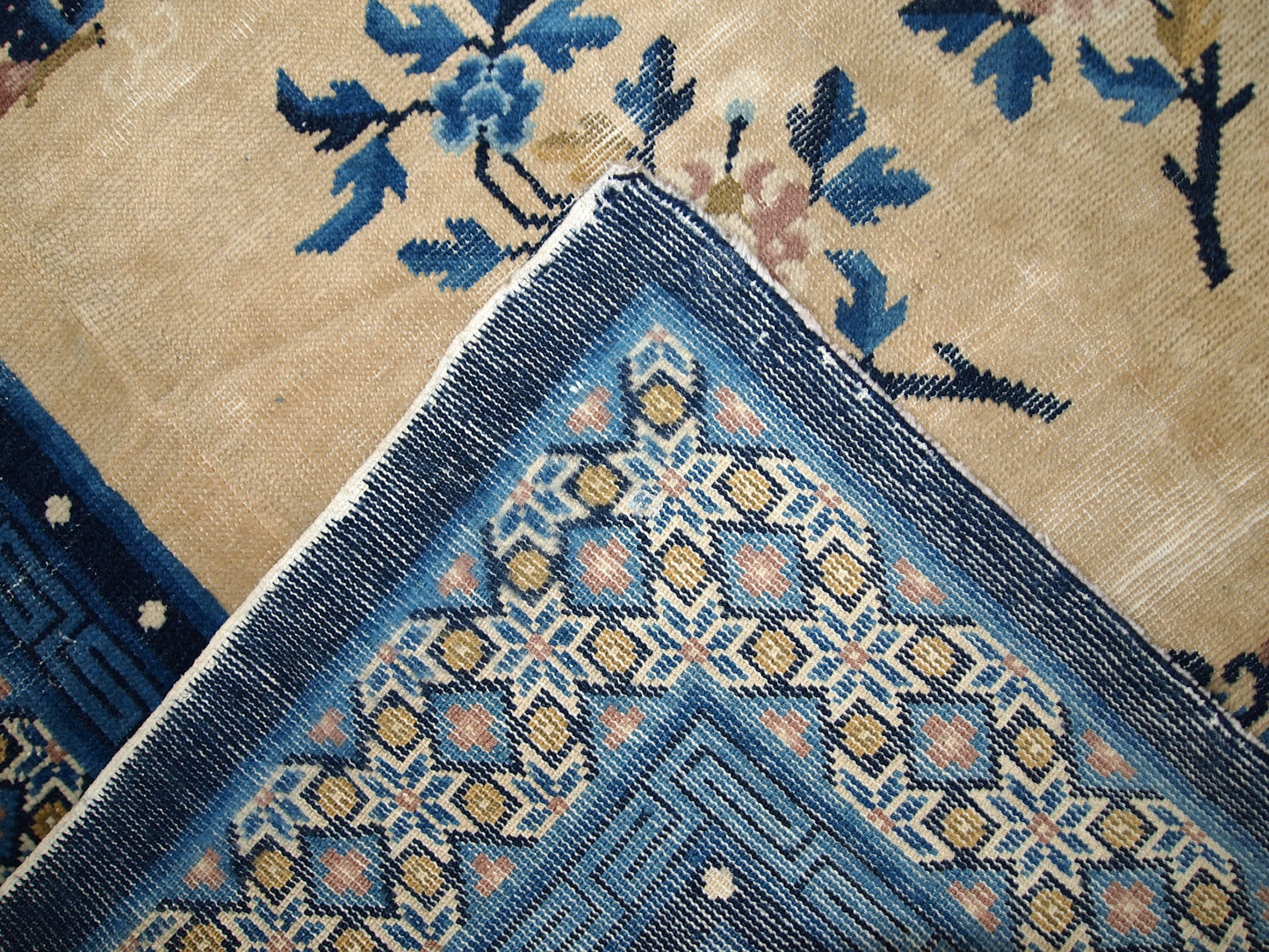 Back View of Antique Peking Chinese Rug - Wool Rug in Distressed Condition