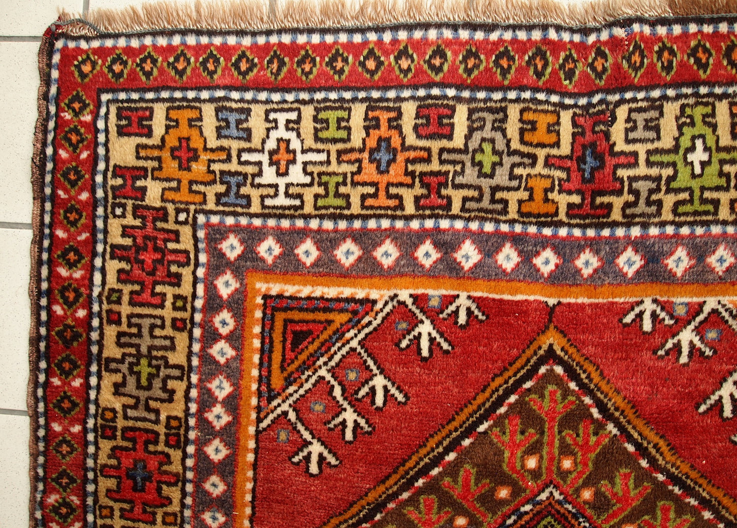 Hand made antique Turkish Anatolian rug 3.5' x 6.8' (107cm x 207cm) 1920s - 1C282