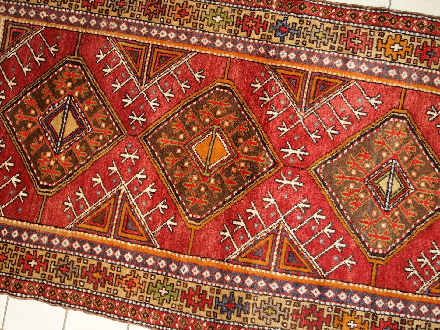 Hand made antique Turkish Anatolian rug 3.5' x 6.8' (107cm x 207cm) 1920s - 1C282