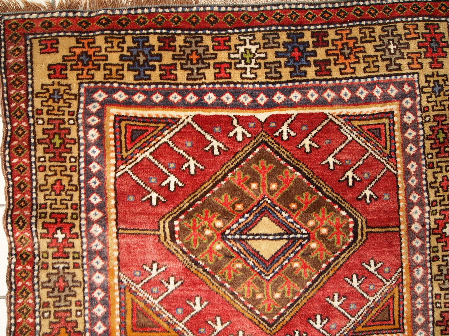 Hand made antique Turkish Anatolian rug 3.5' x 6.8' (107cm x 207cm) 1920s - 1C282