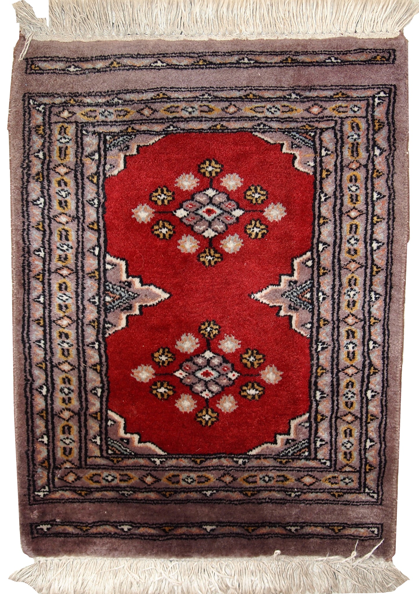Handmade vintage Uzbek Bukhara rug 1.6' x 2.1' (50cm x 65cm) 1970s - 1C320 - One Royal Art