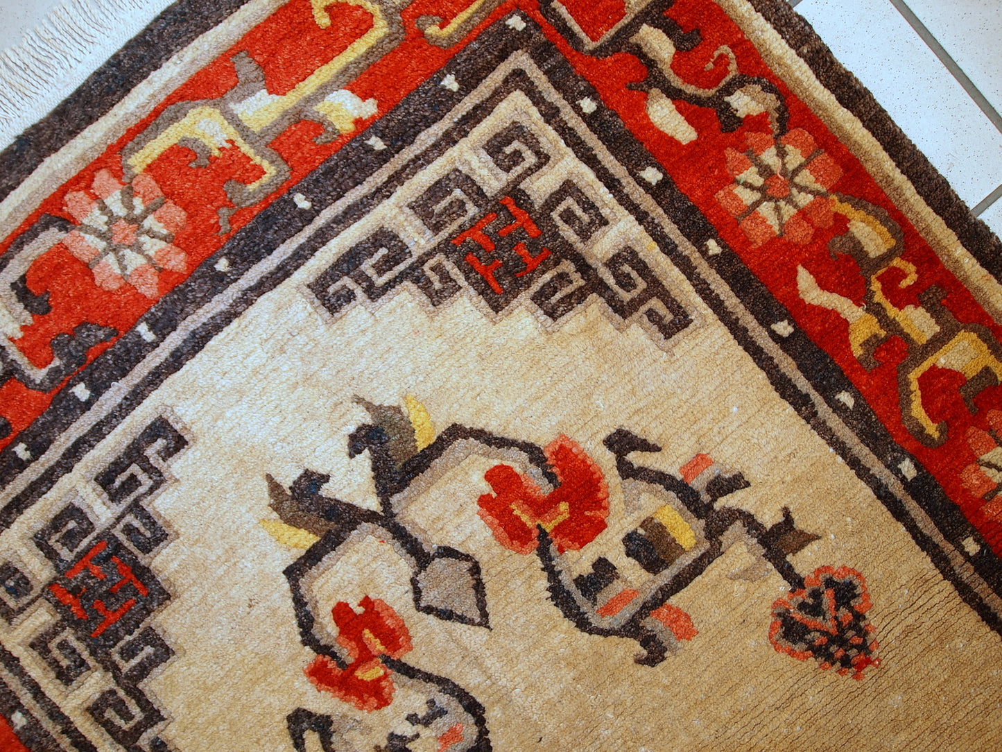 Handmade vintage Mongolian rug 2,9' x 5,2' (90cm x 160cm) 1970s - 1C349 - One Royal Art