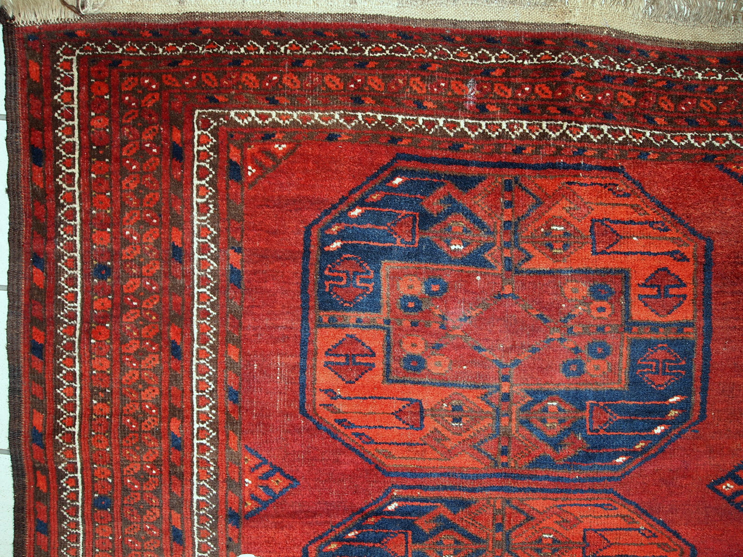 Handmade vintage Afghan Ersari rug 3.7' x 7.5' (114cm x 229cm) 1950s - 1C406 - One Royal Art