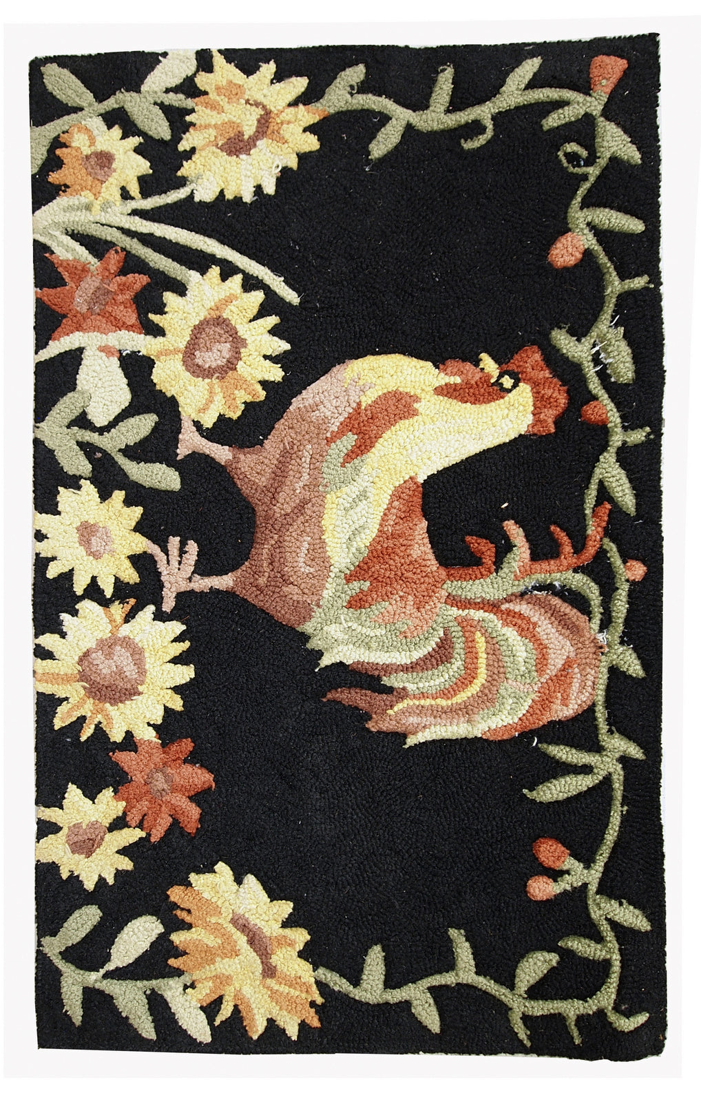 Vintage primitive American hooked rug in original good condition. The rug has been made in the middle of 20th century in wool.