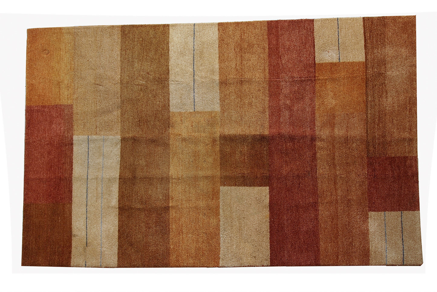 Vintage Persian Gabbeh rug in original good condition. It is in brownish, beige and red wool with geometric design, made in the end of 20th century.