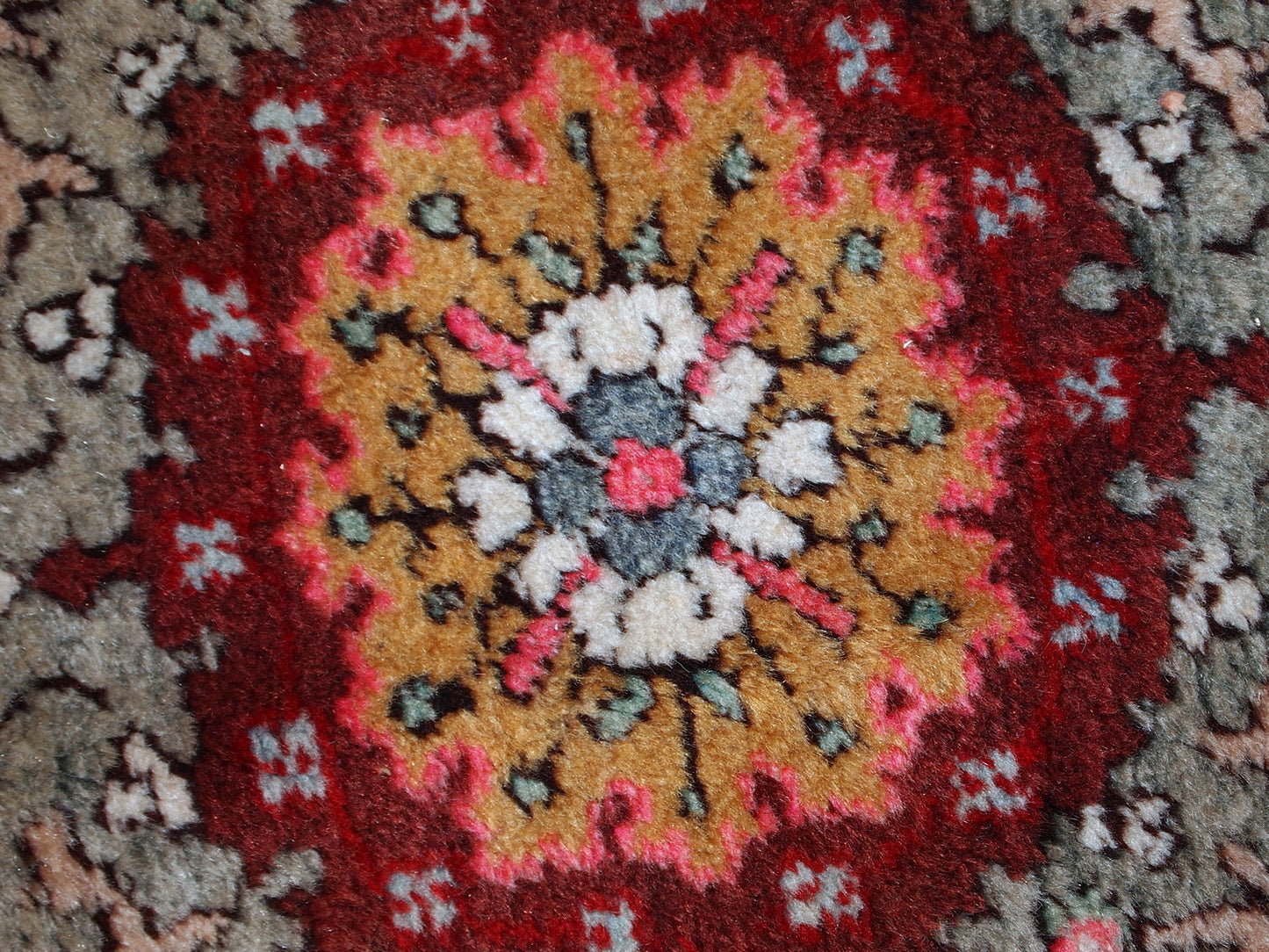 Vintage woolen Turkish Oushak runner in original good condition. It is in bright red shades with sky blue medallions. The wool is very soft.