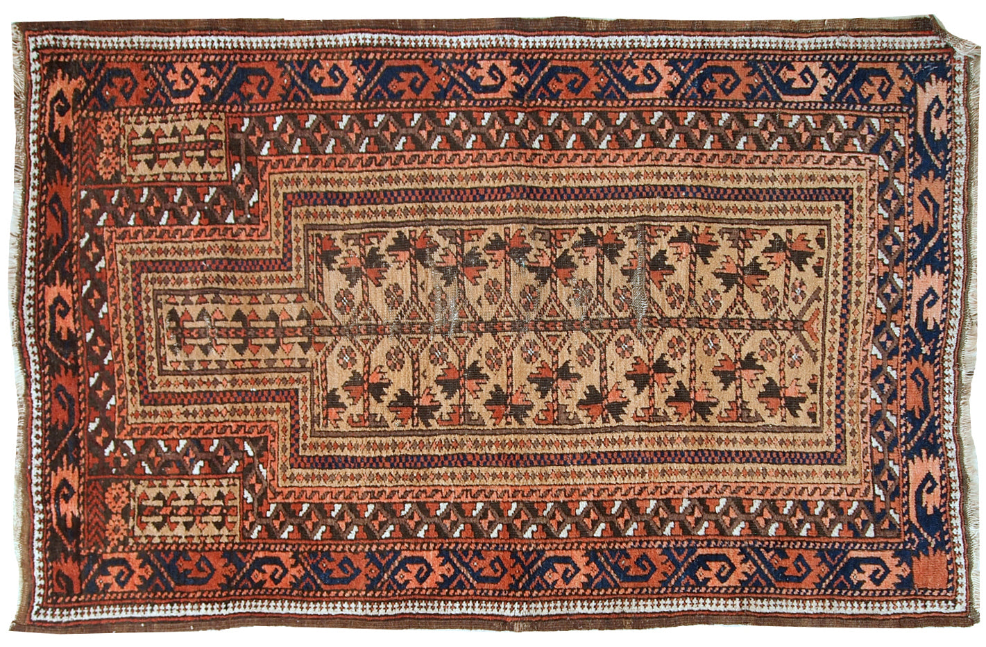 Handmade antique Afghan Baluch prayer rug 2.9' x 4.8' (90cm x 146cm) 1900s - 1C529