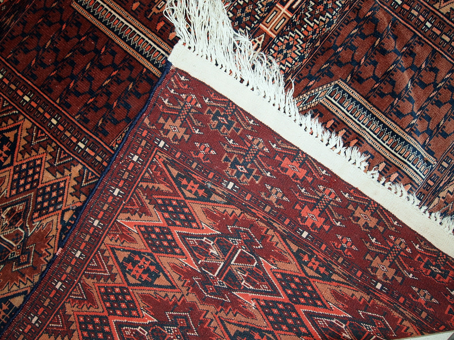 Handmade vintage prayer Turkmen Hachli rug, 1940s