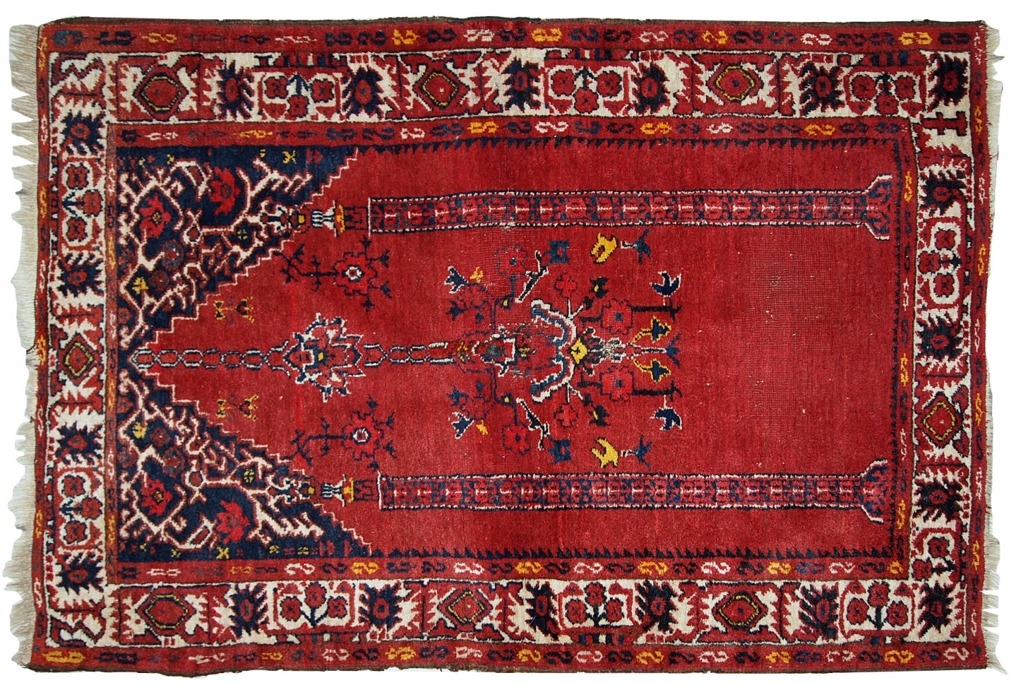 Tapis de prière turc anatolien antique fait main 79cm x 112cm (2,6' x 3,7') années 1940 - 1C563