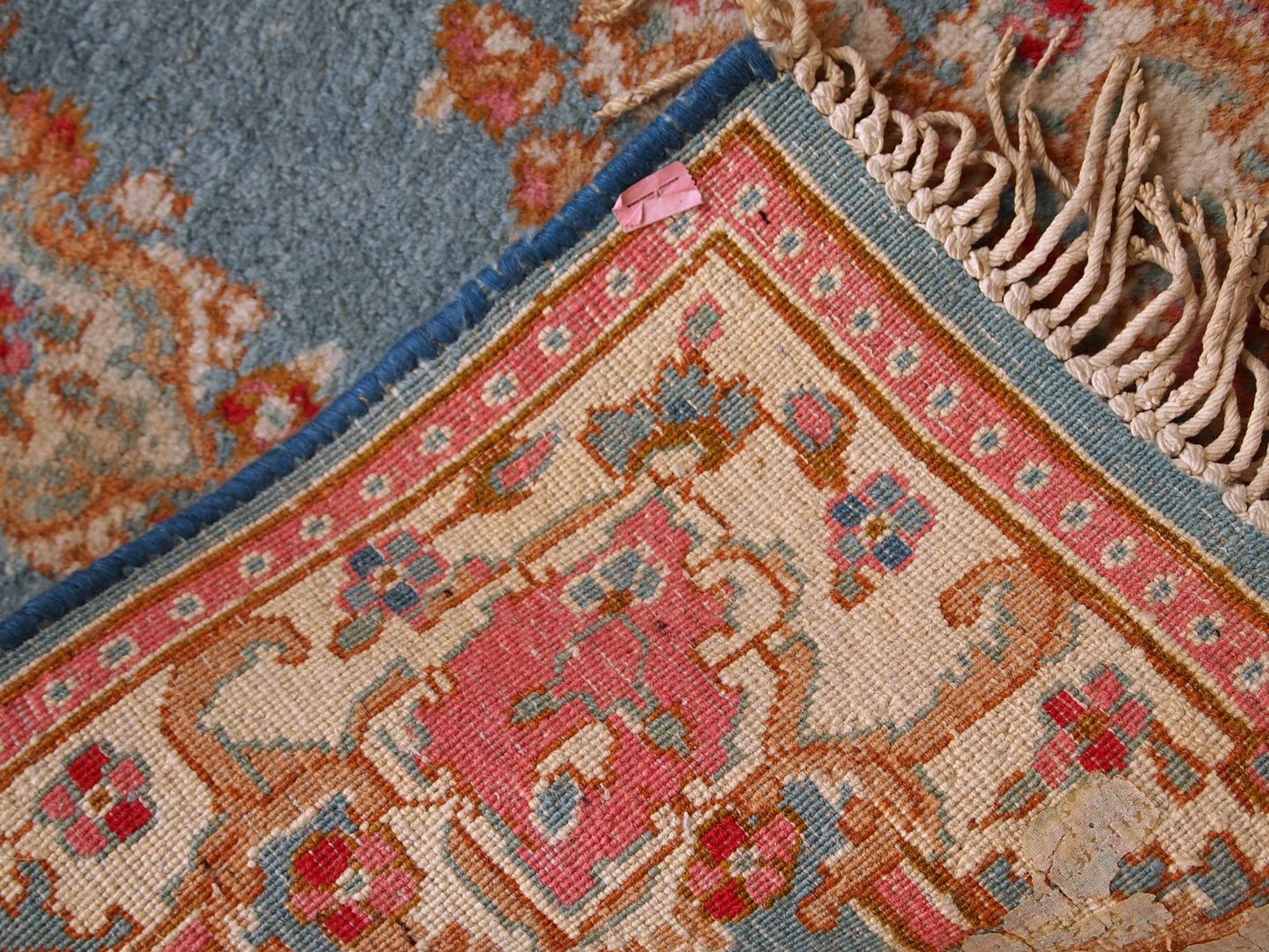 Handmade vintage rug from Middle East in sky blue color. It is in original good condition from the end of 20th century.