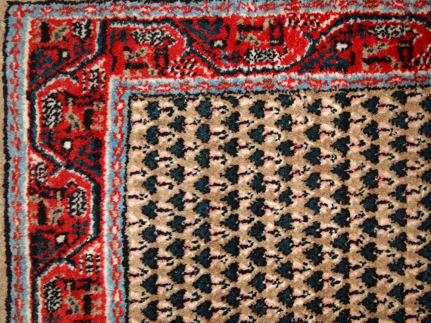Tapis Seraband indien vintage fait main 65cm x 125cm (2.1' x 4.1') années 1970 - 1C801