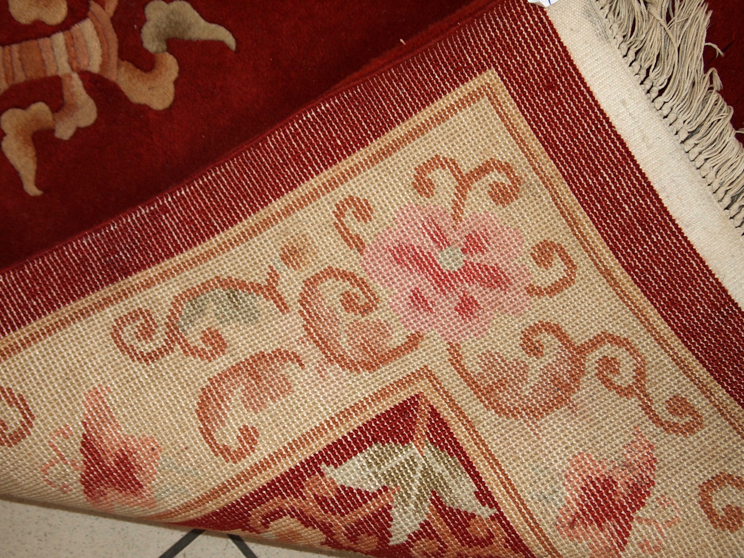 Tapis chinois Art Déco vintage fait main 1,20 x 2,00 m (120 x 200 cm) années 1970 - 1C802