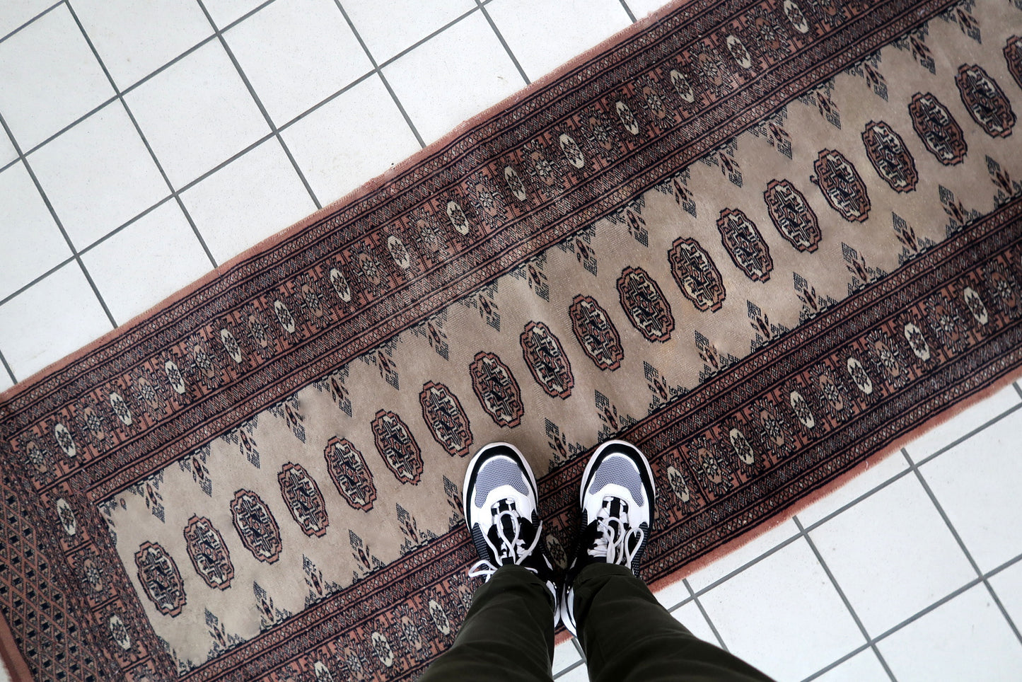 Handmade vintage Uzbek Bukhara runner 2.6' x 12.2' (80cm x 373cm) 1960s - 1C856